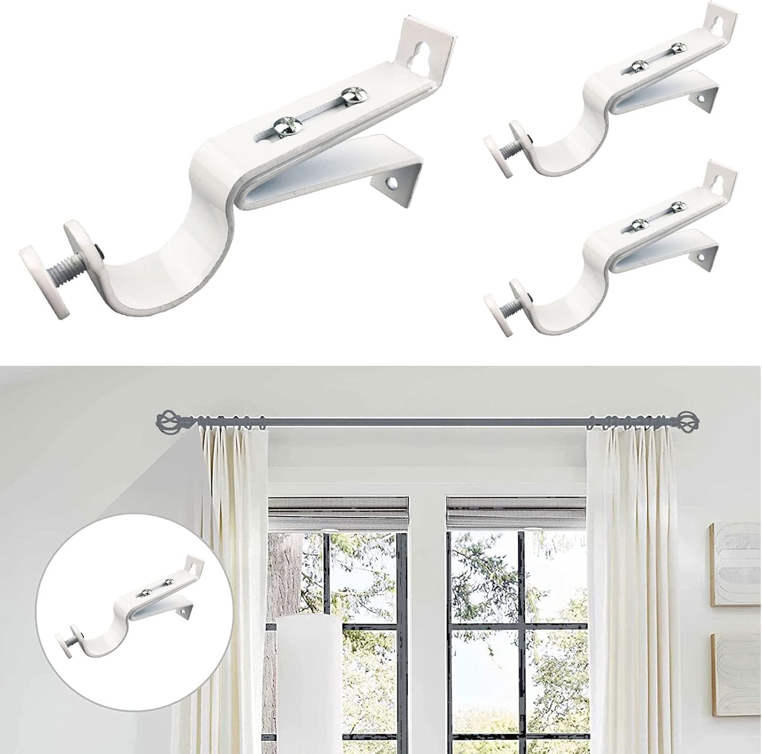 Soportes de barra de cortina ajustables, se adaptan a barras de hasta 1 pulgada, 1-18 pulgadas, soporte extensible para barra de cortina resistente