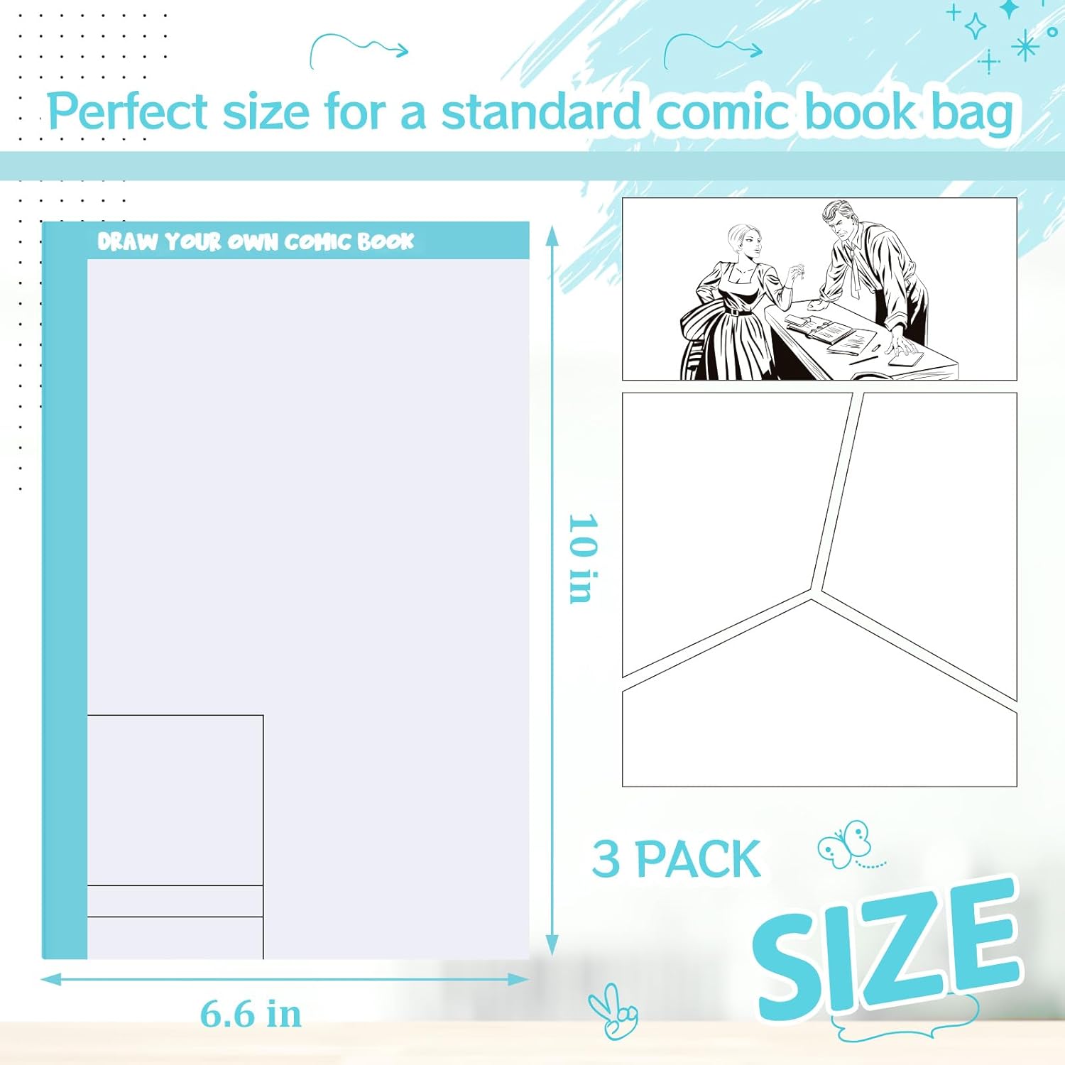 3 piezas de cómics en blanco de 6.6 x 10 pulgadas con paneles, dibuja tú mismo, plantillas de dibujos de cómics, diseños variados, diseños de