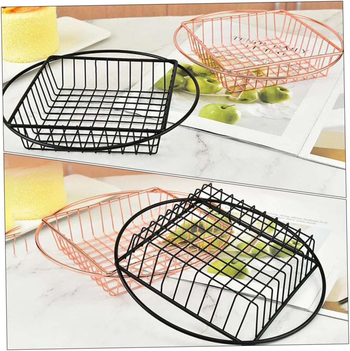 Cesta de pan de metal para patatas fritas, 2 unidades, bandejas de metal para servir colador inoxidable, soporte para patatas fritas, cesta de