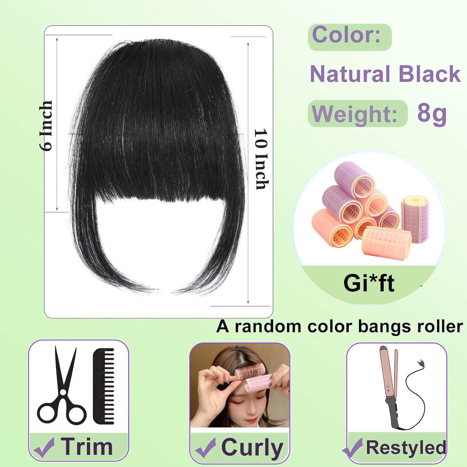 GHDXIWEYU Flequillo de cabello humano 100% real para mujer, cortina natural de imitación con flequillo, flequillo falso negro natural