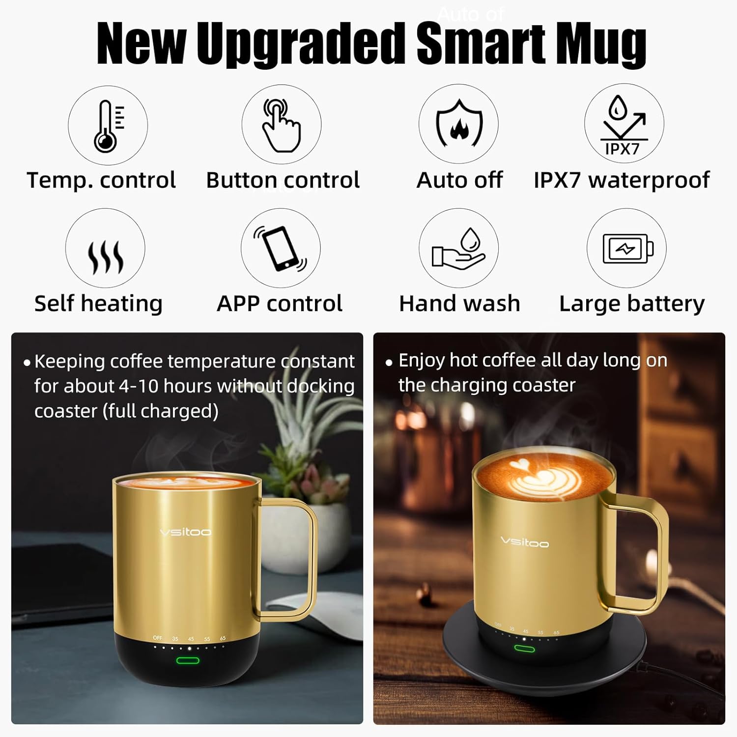 VSITOO S3PRO – Taza de café térmica con control de temperatura, 14 onzas, taza de viaje inteligente con calentador de café controlado manual y por