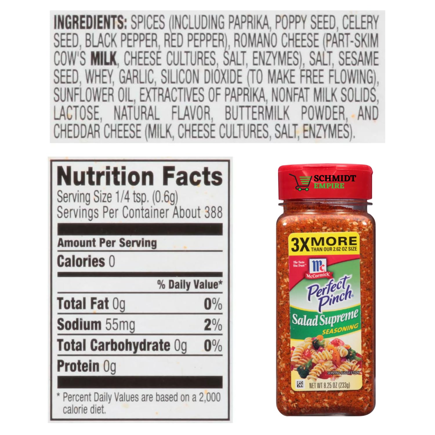 McCormick Perfect Pinch Salad Supreme Seasoning, 8.25 onzas de especias y condimentos mixtos + 1 protector de tarjeta SchmiidtEmpire + adhesivo