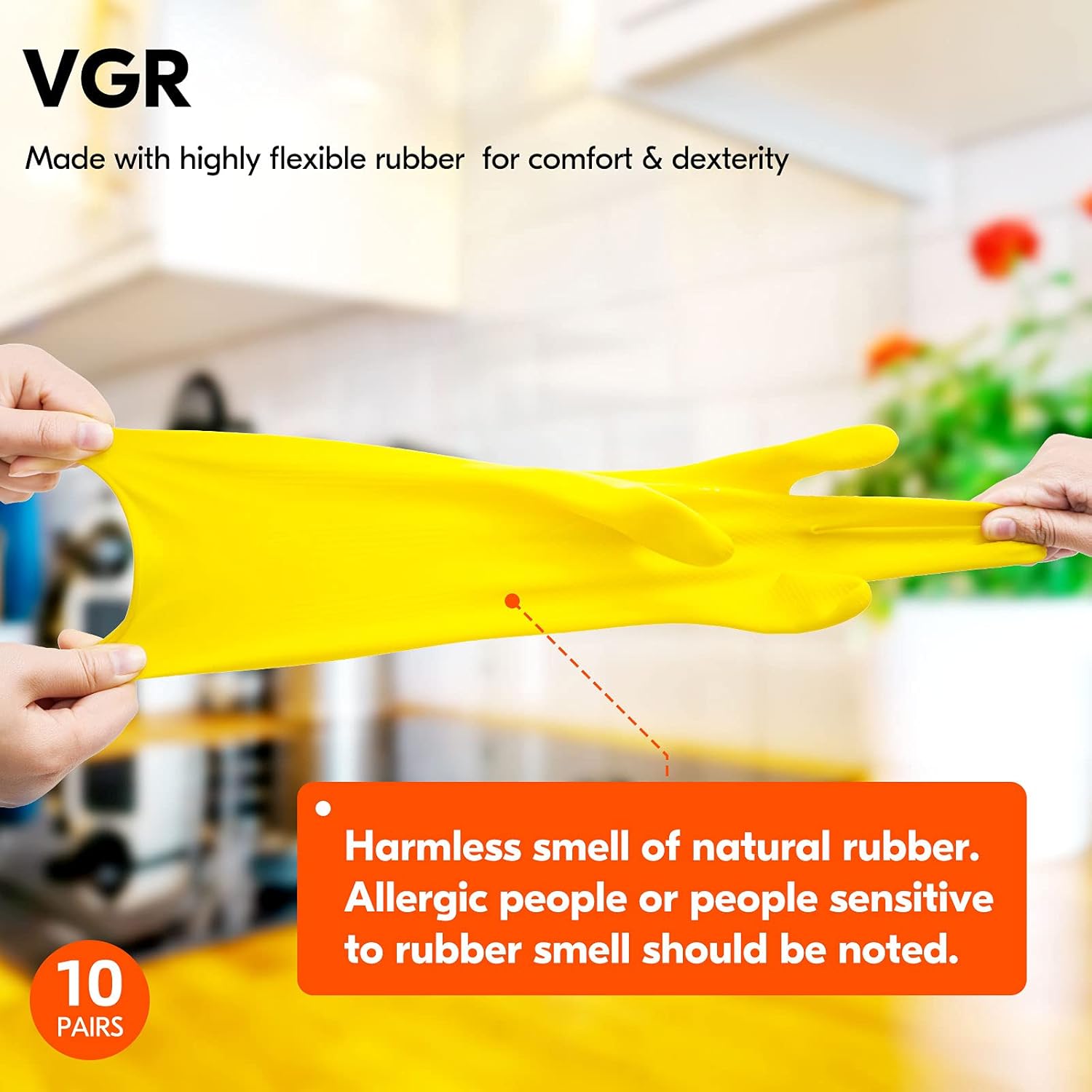 Vgo HH4601 pares de guantes reutilizables para el hogar, goma para lavavajillas, extra grueso, mangas largas, limpieza de cocinatrabajojardinería