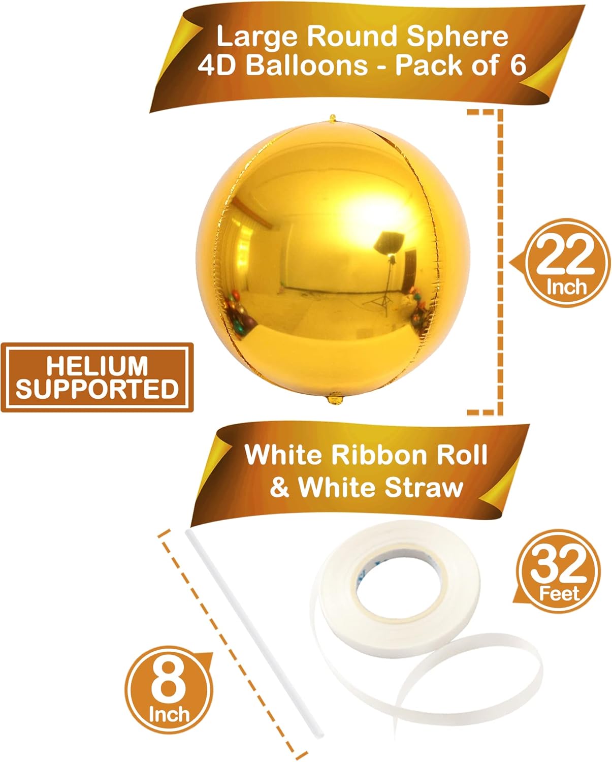KatchOn, Globo grande de aluminio dorado de 22 pulgadas, paquete de 6, globos gigantes negros metálicos, 22 pulgadas, paquete de 6, globos de Mylar