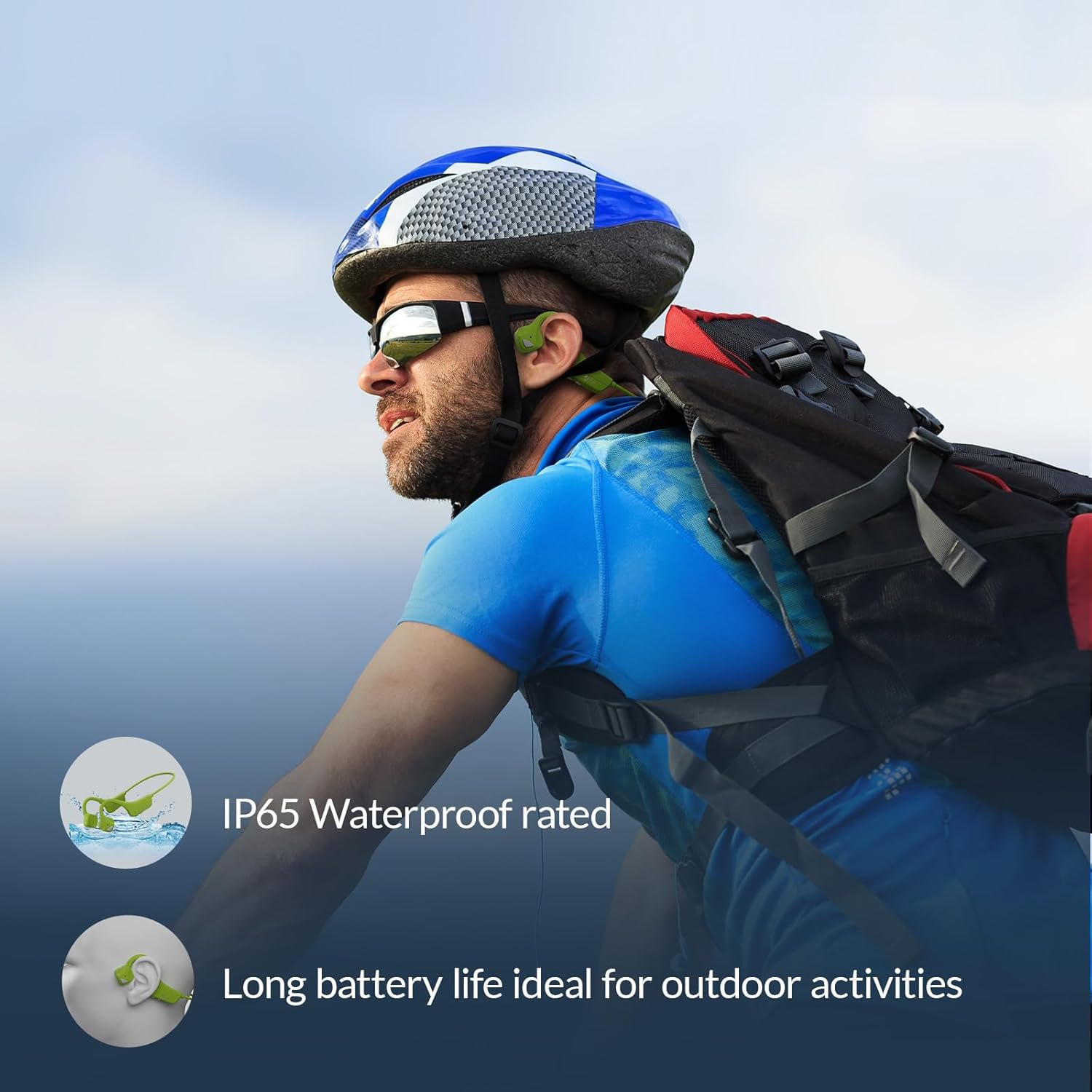 Auriculares Bluetooth de conducción ósea impermeables, auriculares abiertos inalámbricos, deportivos, a prueba de sudor, con micrófono, conducción