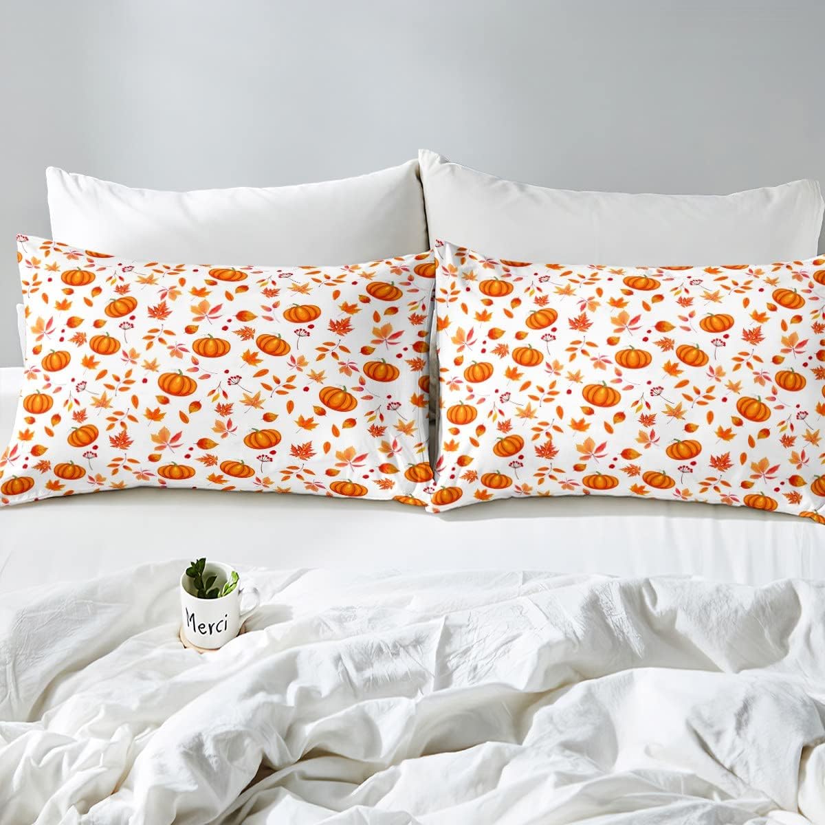 Funda de edredón de calabaza de Halloween, juego de ropa de cama de otoño con diseño de calabaza y hojas de arce, funda de edredón para regalos de