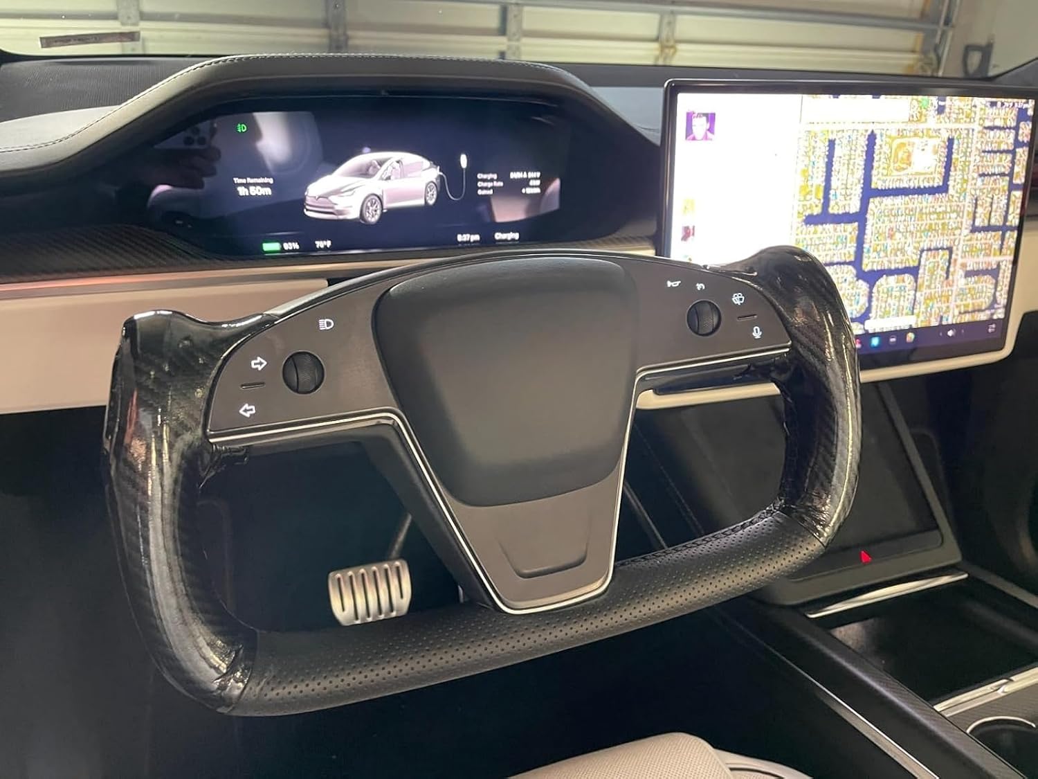 MEWANT Funda de volante de fibra de carbono de poliuretano brillante de cuero genuino negro cosido a mano para Tesla Model S Yoke Model X