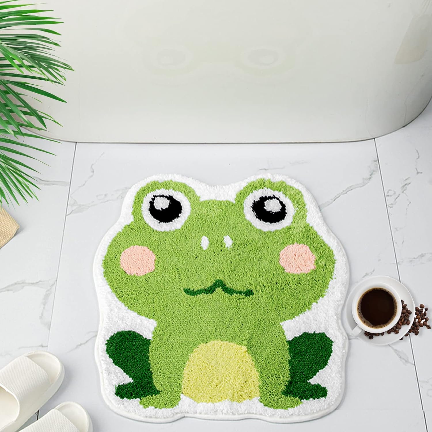 Bonita alfombra de baño de rana para baño, alfombra de baño verde, antideslizante, tapete de puerta de animal de rana, tapete de baño divertido