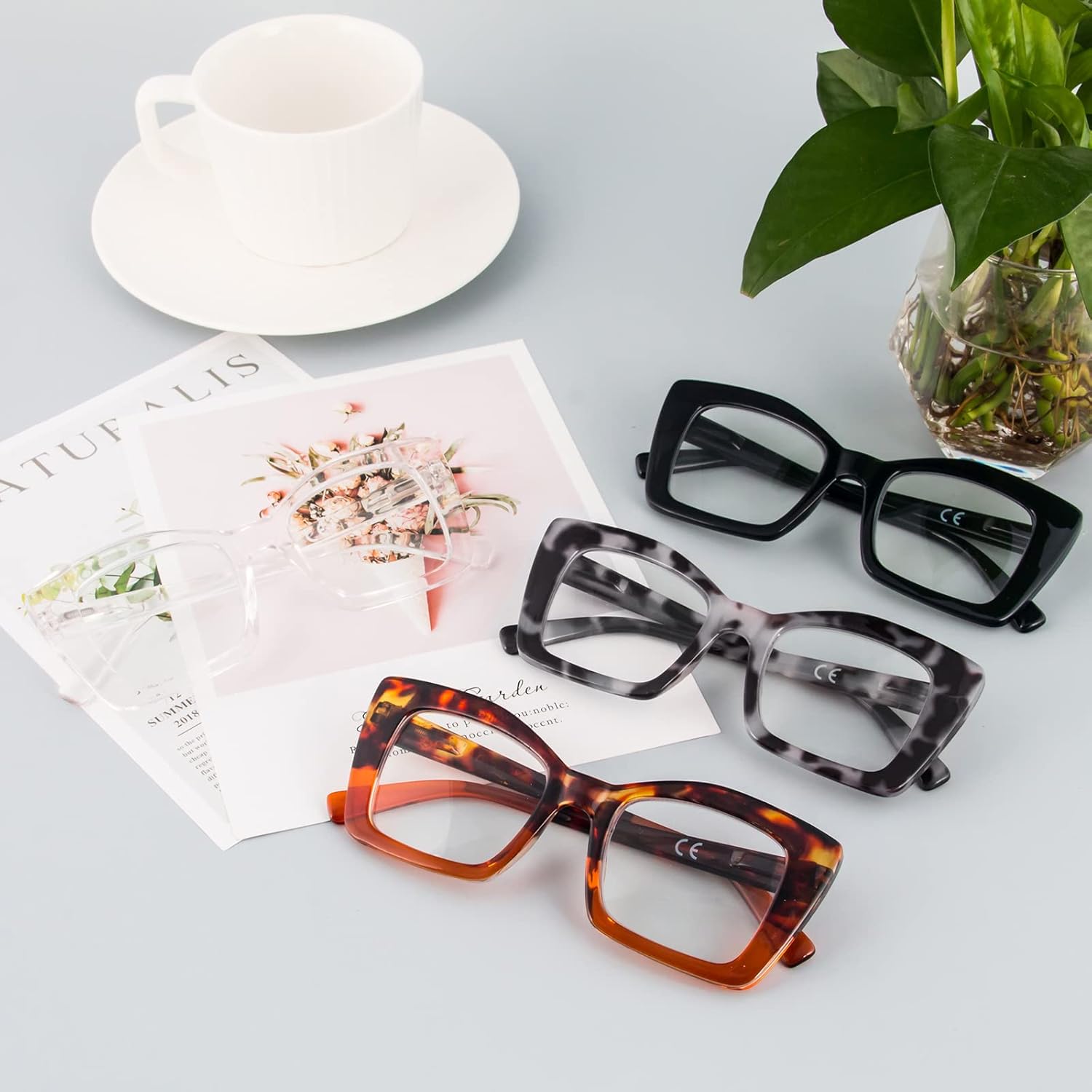 DXYXYO Lentes de lectura cuadrados de gran tamaño para mujer, bloqueo de luz azul, estilo Oprah, marco grueso, lectores con bisagra de resorte
