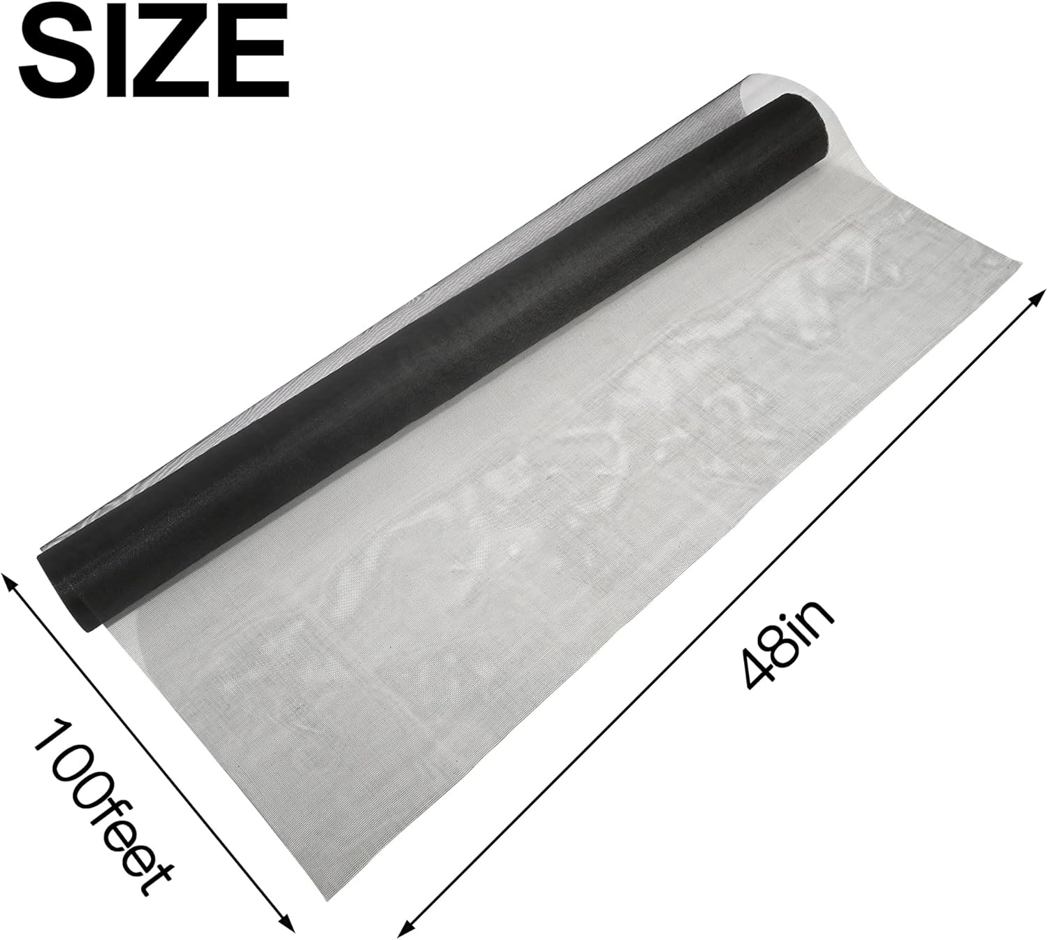 lesolar Rollo de pantalla de fibra de vidrio de 48 pulgadas x 100 pies, mallas de 18 × 16 para ventana, patio, puerta de repuesto, pantalla de