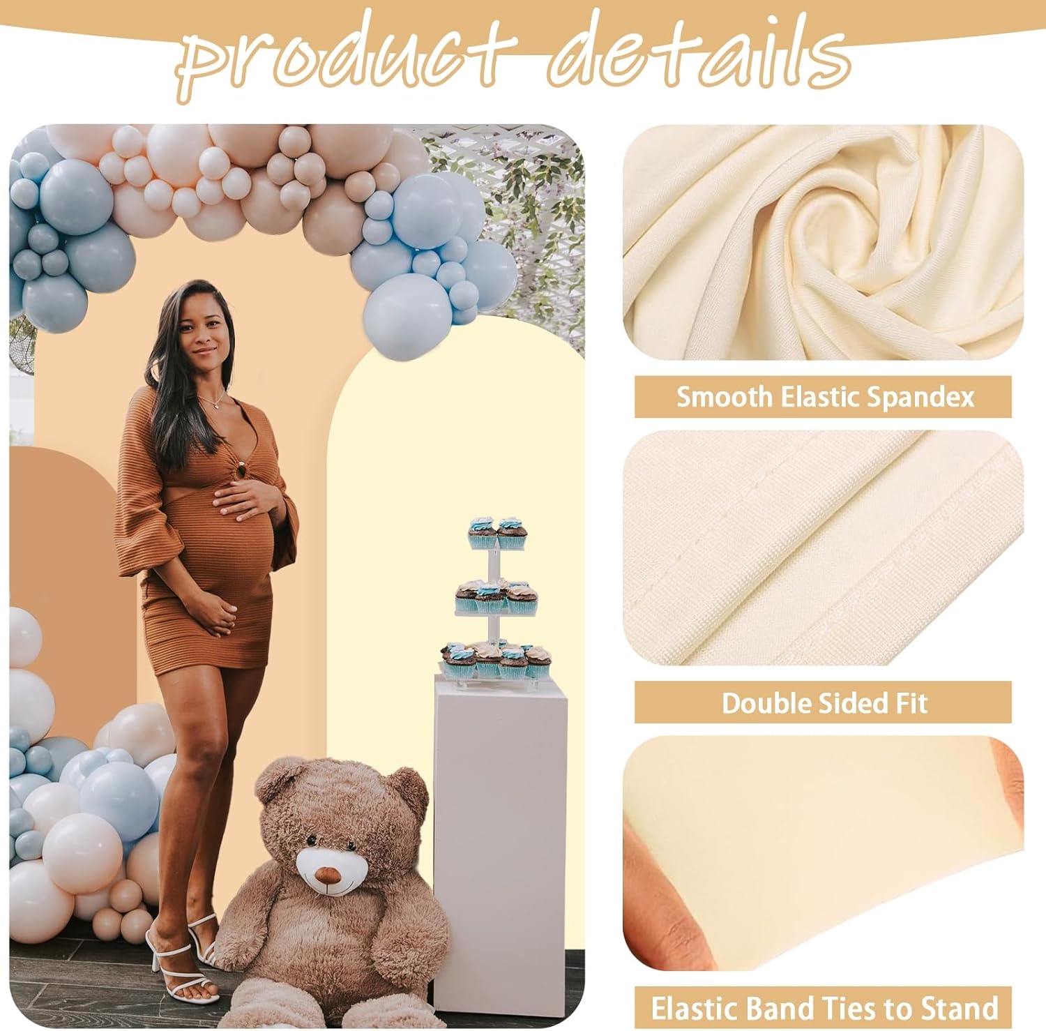 3 fundas de tela de elastano elástica beige ajustadas para arco de boda (4, 5 pies, 6 pies), cubierta de fondo redonda con arco Chiara para fiesta