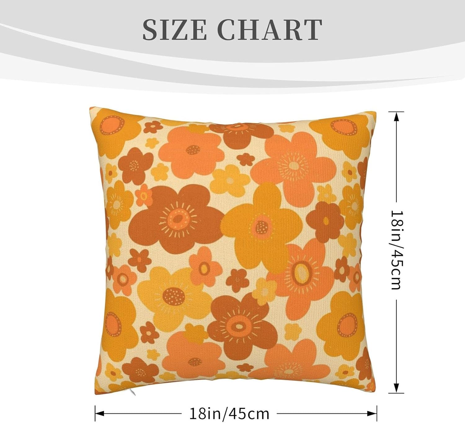 Drissa Fundas de almohada abstractas retro vintage de los años 70 con patrón floral hippy naranja, funda de almohada decorativa de 18 x 18 pulgadas,
