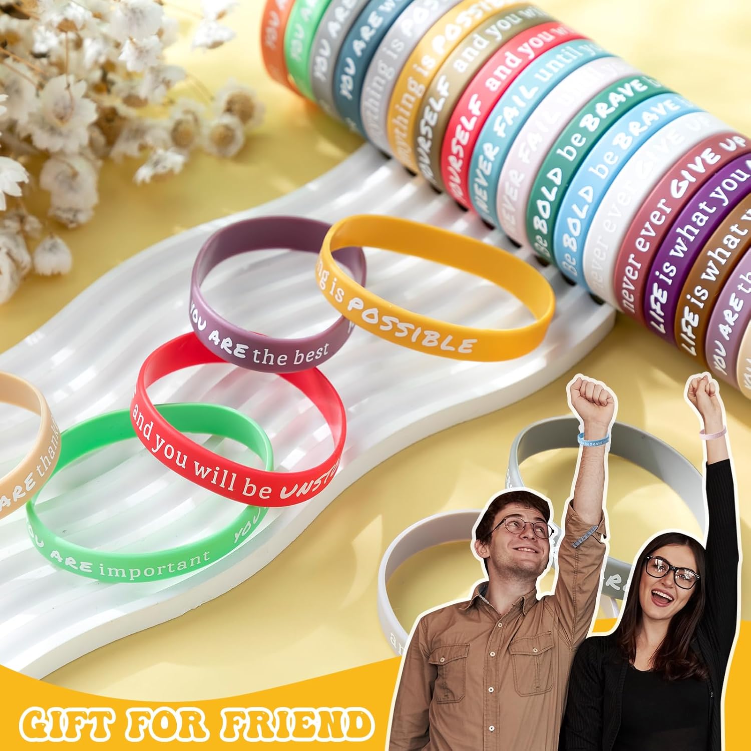 Junkin 200 pulseras motivacionales a granel, pulseras de silicona inspiradoras a granel, pulseras de goma de colores, pulseras positivas, regalos