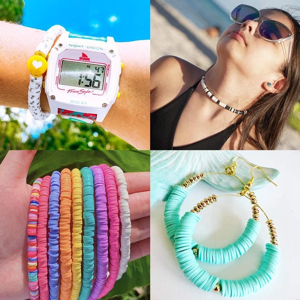 3600 cuentas de arcilla para hacer pulseras, 10 hebras planas redondas de arcilla polimérica de 0.236 pulgadas (0.236 in) cuentas Heishi para hacer