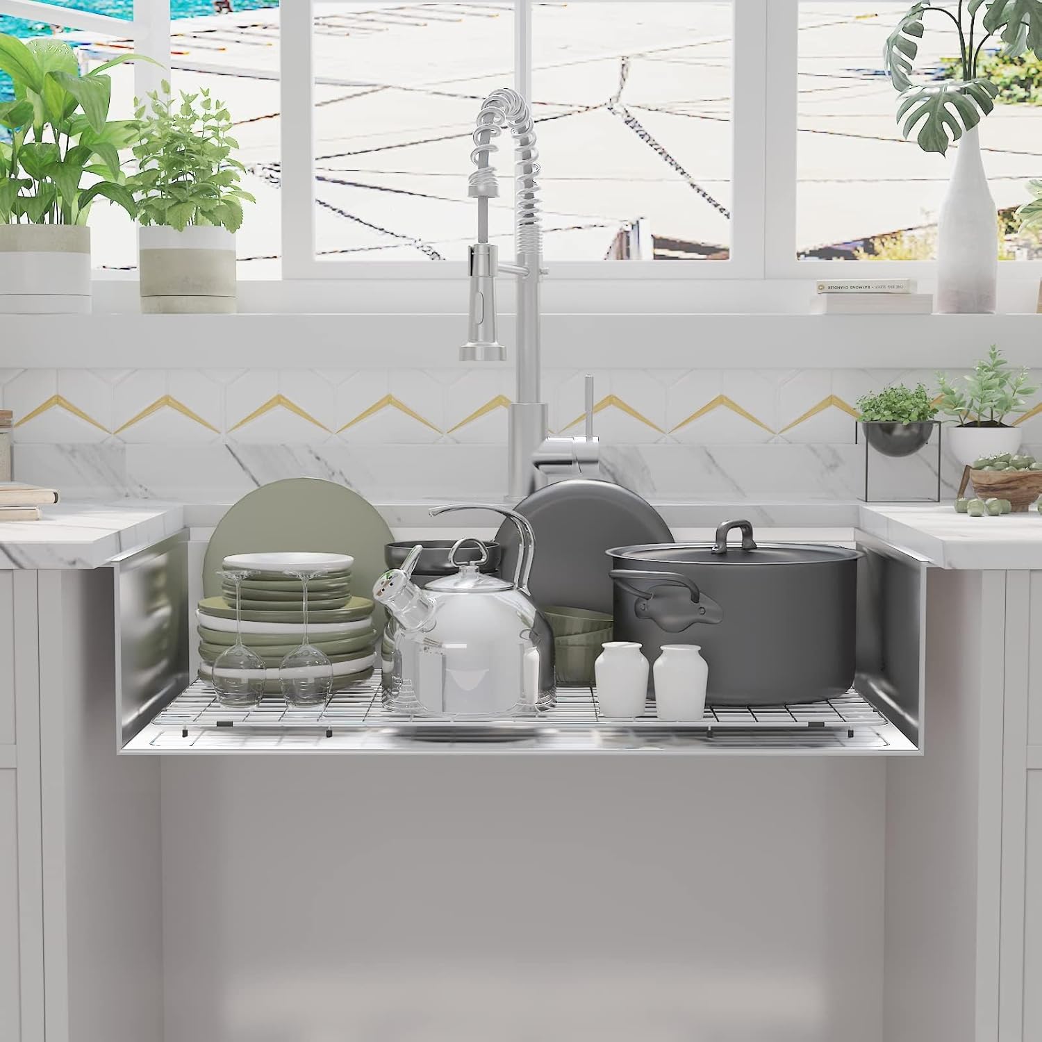 Hausinluck Fregadero de cocina con estación de trabajo de 30 pulgadas, moderno fregadero de cocina de acero inoxidable empotrado de calibre 18,