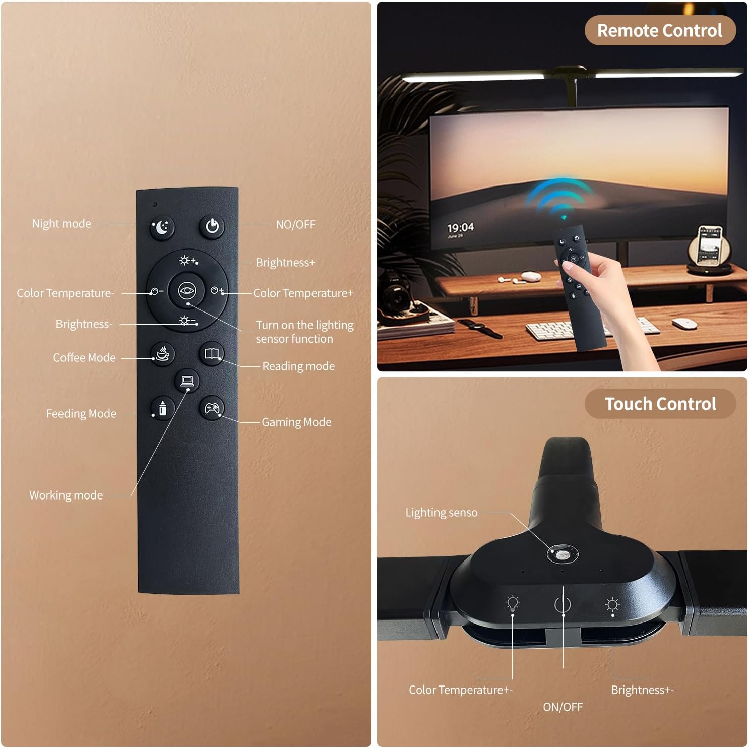 yiluhuanxiao Lámpara de escritorio LED para oficina y hogar, lámpara de doble cabezal con abrazadera con control remoto, cuidado de los ojos, cuello