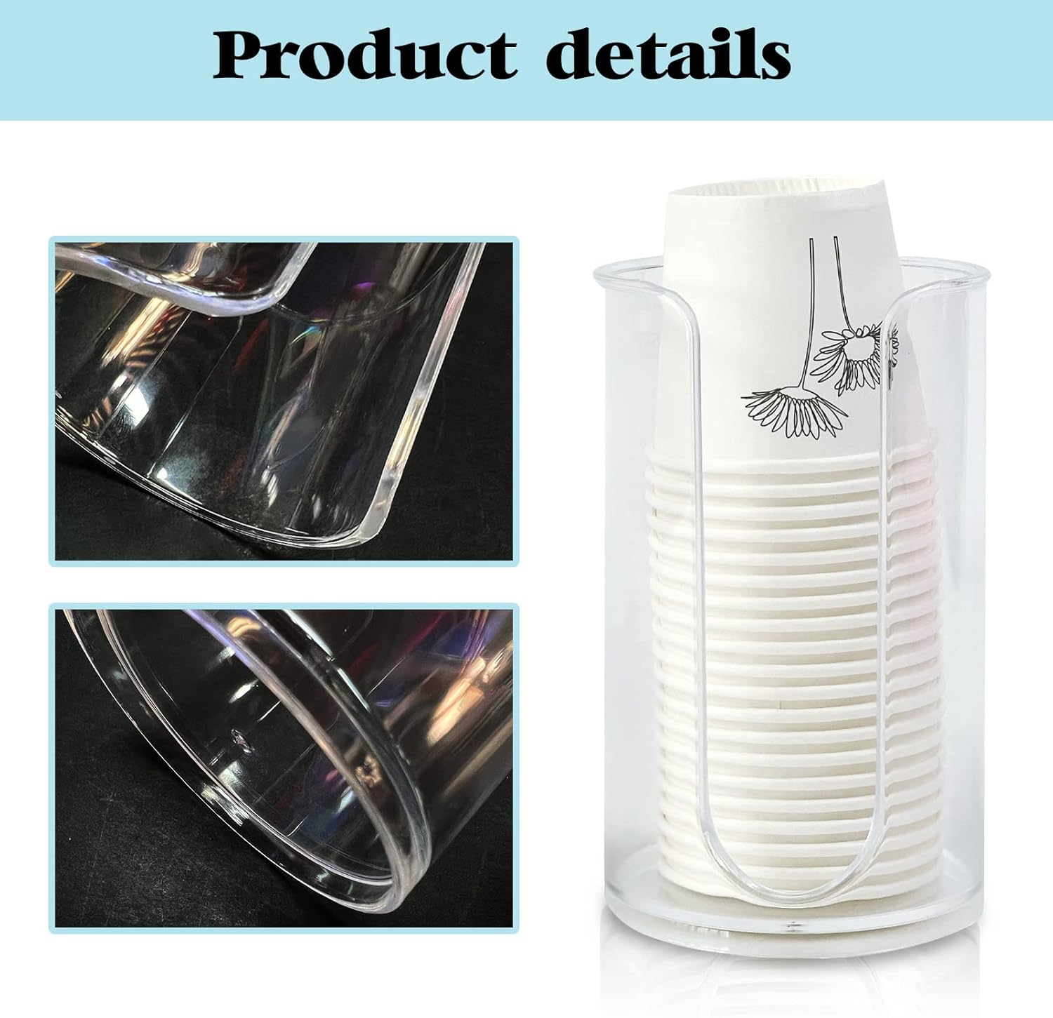 Paquete de 2 dispensadores de vasos de papel desechables para baño, dispensador de plástico compacto pequeño para tazas de plástico para encimeras