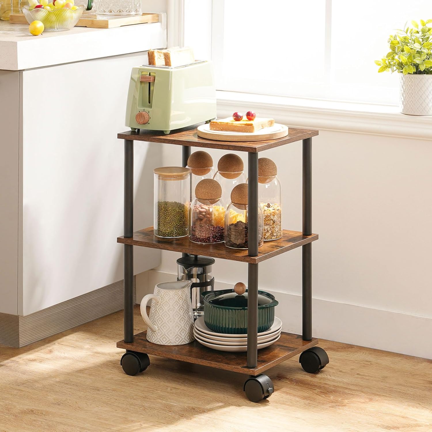 HOOBRO Soporte para impresora, carrito industrial de 3 niveles para impresora debajo del escritorio con estante, estante de máquina resistente con
