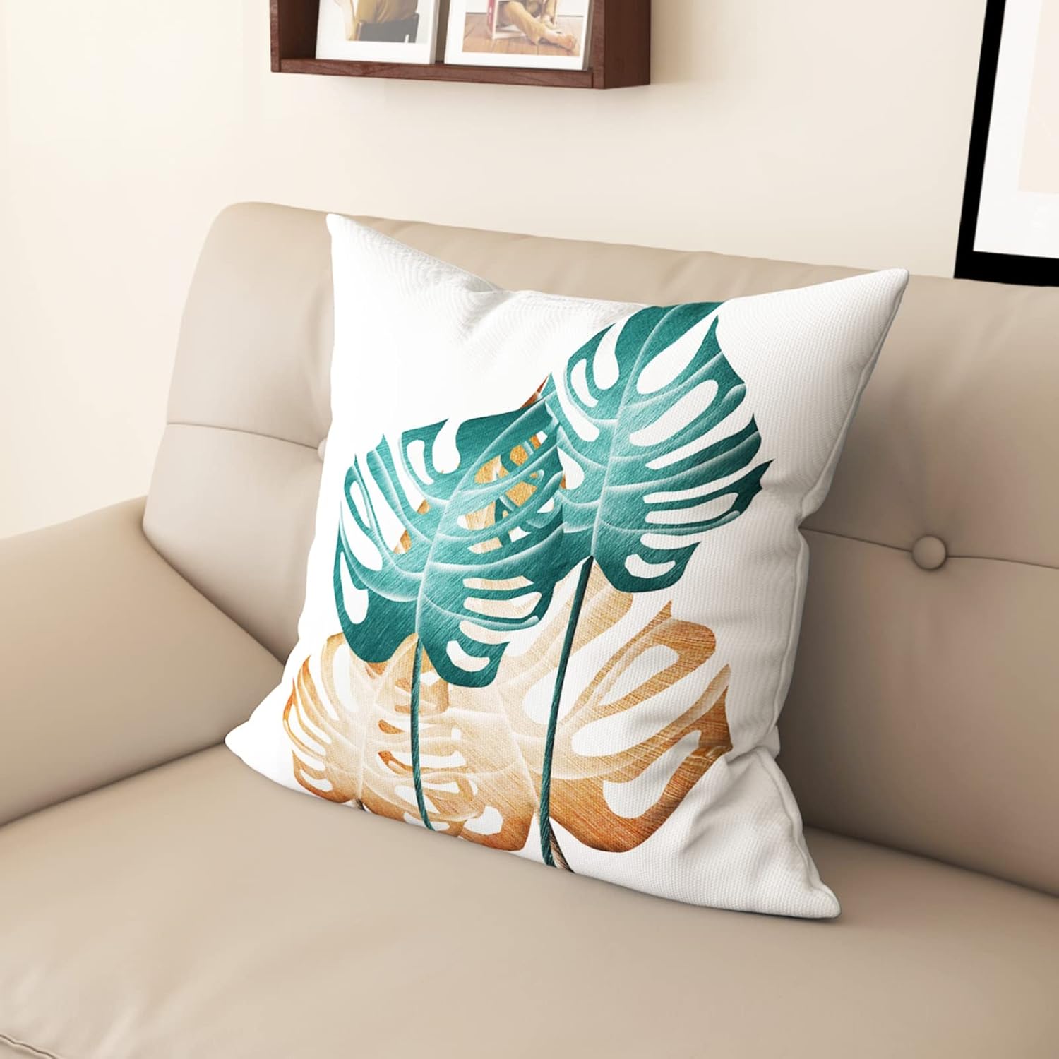 Funda de almohada de estilo lujoso con patrón de hojas para decoración del hogar, funda de cojín cuadrada con impresión digital, perfecta para sala
