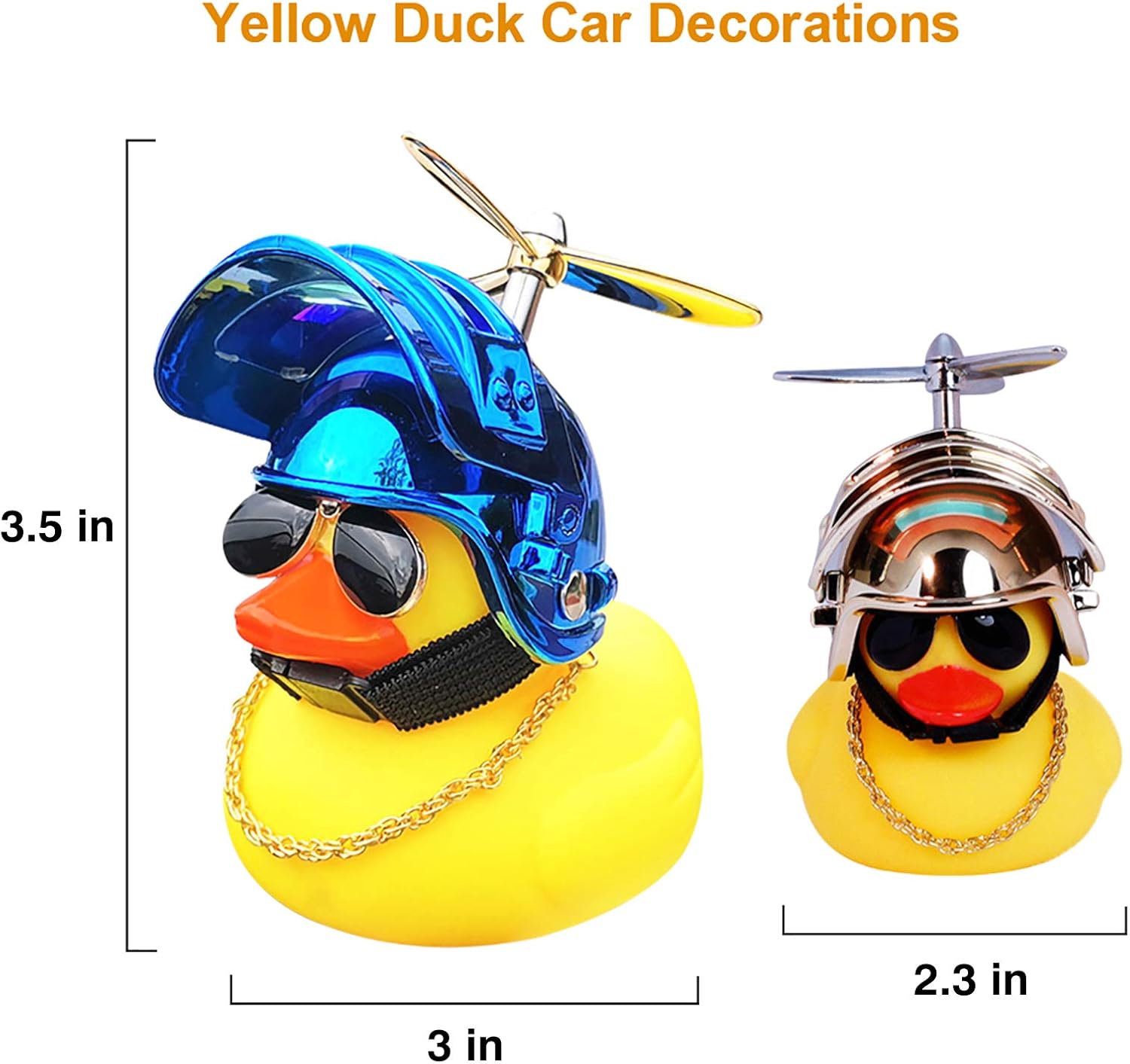 wonuu Decoraciones de pato para tablero de automóvil, paquete de 3 patos de goma para accesorios de automóvil, pato de goma con casco de empuje,