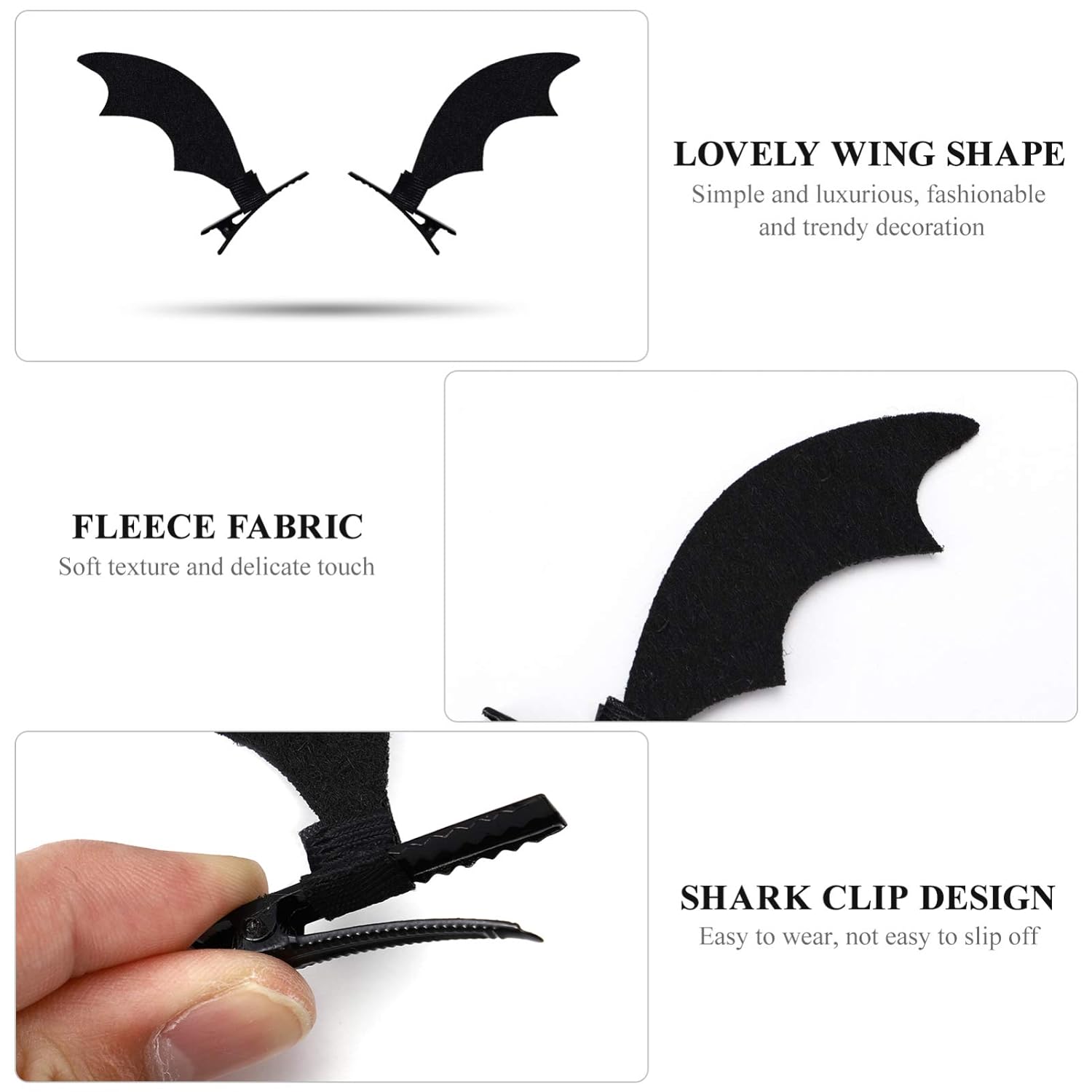 Lurrose 2 pares de pinzas para el pelo de alas de ángel, pinzas para el pelo de cuero de dibujos animados, horquillas de ala del diablo para niños,