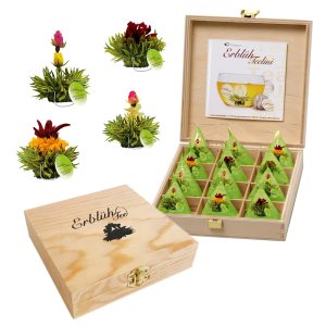 Creano Flores de té en tamaño de taza, juego de regalo en caja de té de madera, 12 té verde en flor en 4 variedades, regalo para mujeres, madres, Creano Flores de té en tamaño de taza, juego de regalo en caja de té de madera, 12 té verde en flor en 4 variedades, regalo para mujeres, madres,