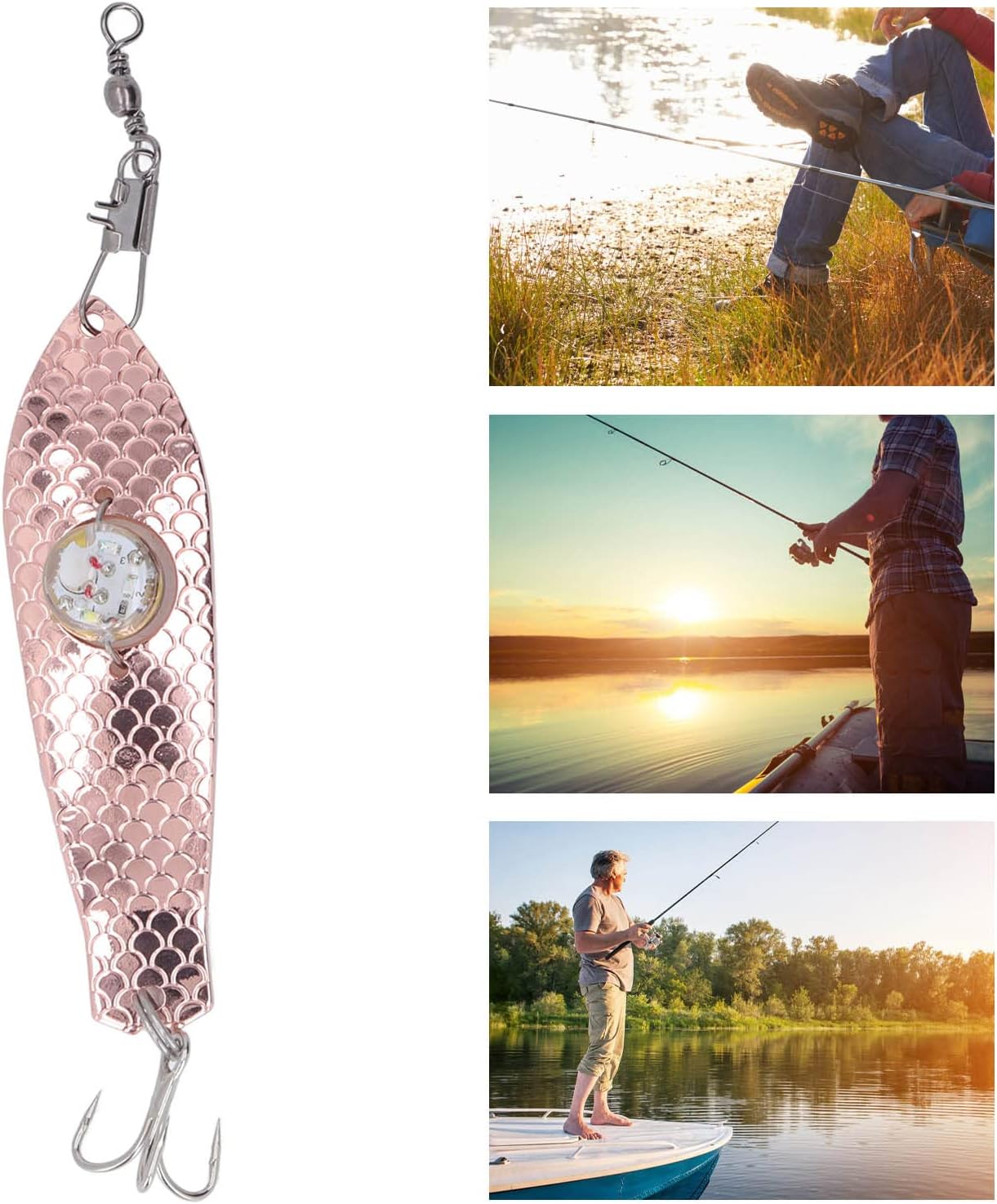 Keenso Señuelo de pesca LED de acero inoxidable a prueba de óxido con luz LED para accesorios de pesca, fuerte, duradero y resistente a la corrosión