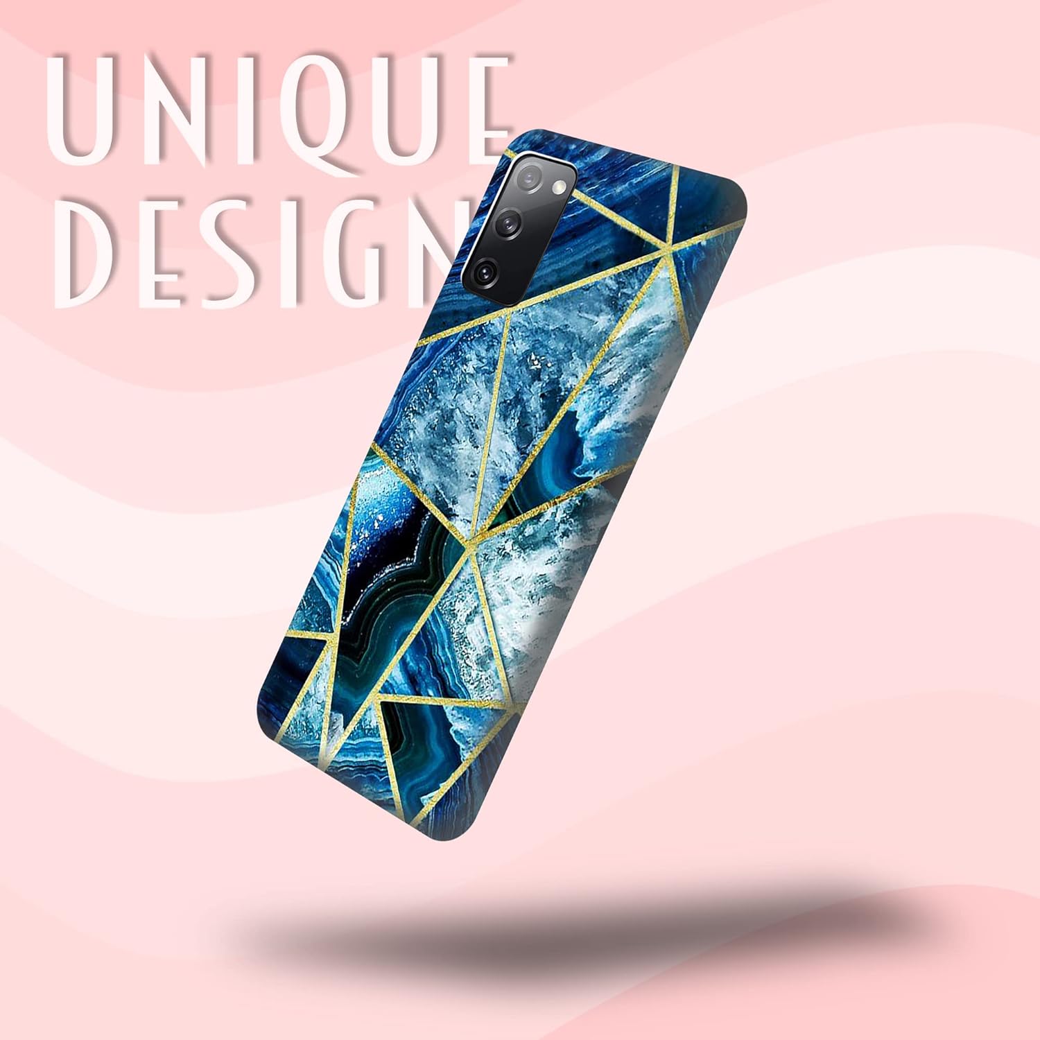Glisten – Funda para Samsung Galaxy S20 FE 2022, S20 FE (4G  5G) – Diseño geométrico de mármol azul impreso delgado y lindo plástico duro funda