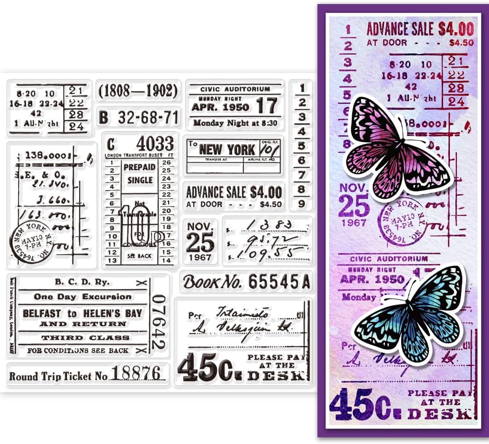 GLOBLELAND Fondo de texto vintage, sellos transparentes transparentes con números retro, láminas de sellos transparentes de silicona para