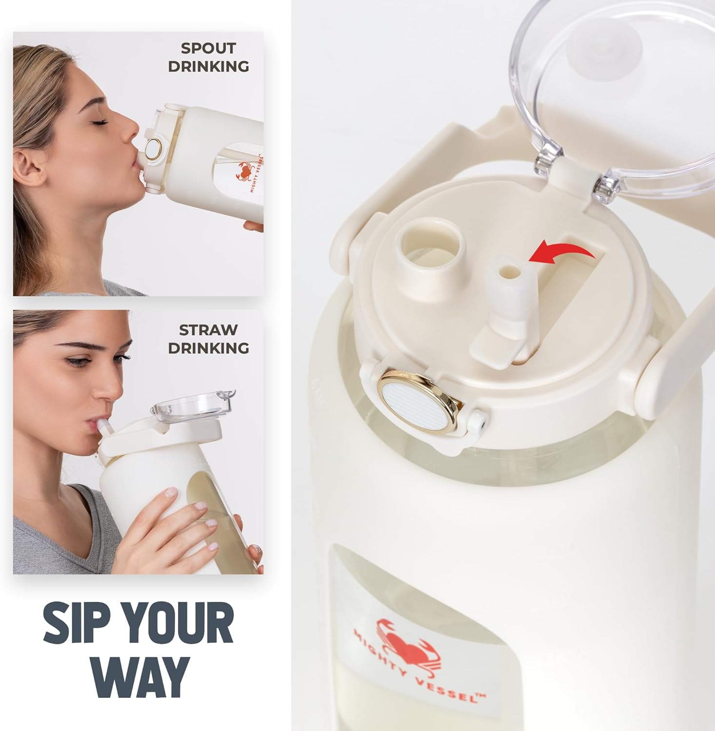 Botella de agua de vidrio de 64 onzas  Botella de agua blanca con popote y marcador de tiempo  Botella de agua de medio galón con medidas y funda de
