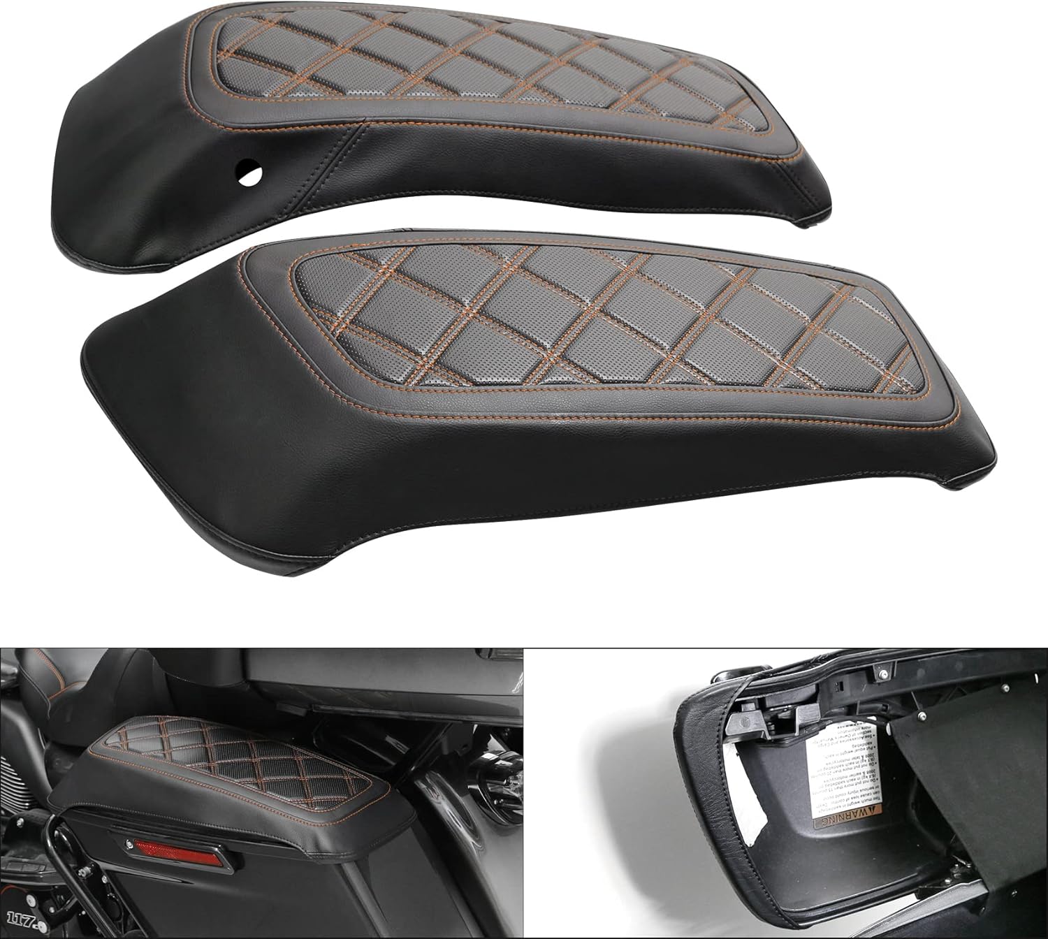 Fundas para tapa de alforja de motocicleta, color marrón, con costuras de diamante, para Harley Touring Modelos Road King Street Glide Road Glide