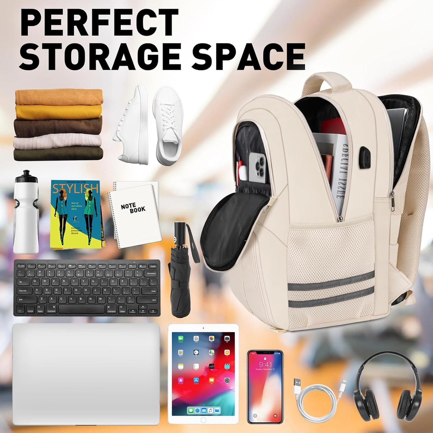 Ytonet Mochila de gimnasio para mujeres y hombres, mochila de viaje con compartimento para zapatos, puerto de carga USB, bolsa de transporte
