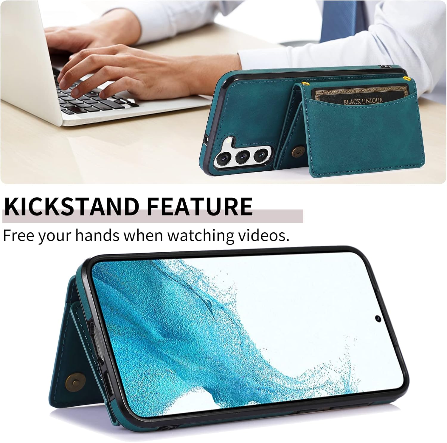 Asuwish Funda de teléfono para Samsung Galaxy S23 Plus S23+ 5G Funda tipo cartera con protector de pantalla de vidrio templado y soporte para