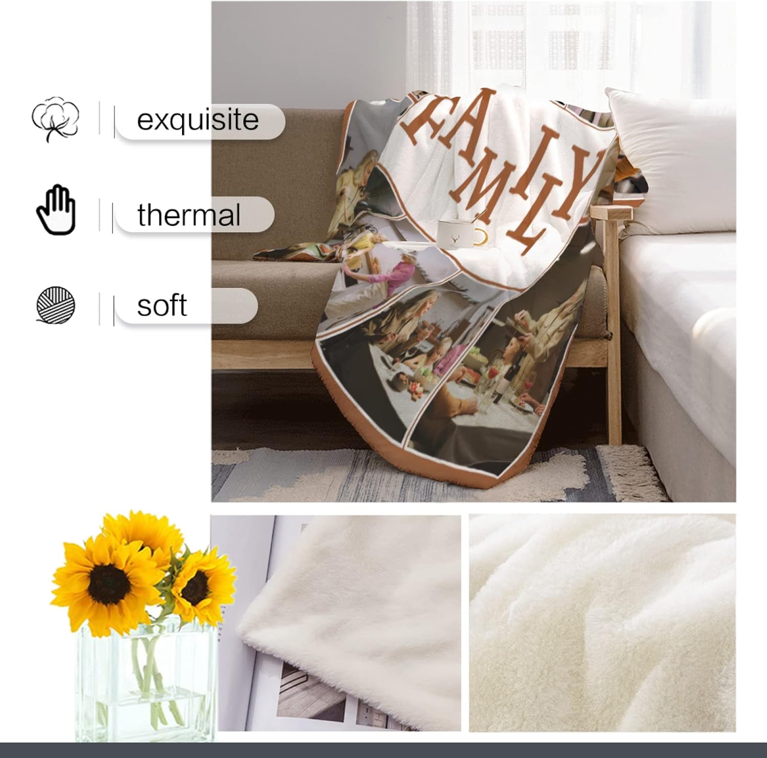 Manta personalizada con fotos, regalos personalizados hecha en Estados Unidos, manta personalizada familiar suave con 10 fotos para mujeres,