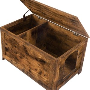 HOOBRO Caja de arena para gatos, muebles ocultos, banco de almacenamiento de baño con tapa abatible, con divisor para ampliar la mesita de noche HOOBRO Caja de arena para gatos, muebles ocultos, banco de almacenamiento de baño con tapa abatible, con divisor para ampliar la mesita de noche