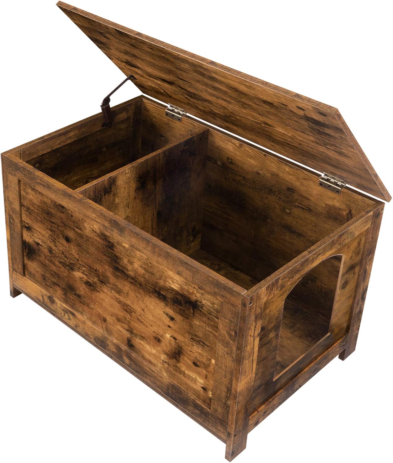 HOOBRO Caja de arena para gatos, muebles ocultos, banco de almacenamiento de baño con tapa abatible, con divisor para ampliar la mesita de noche