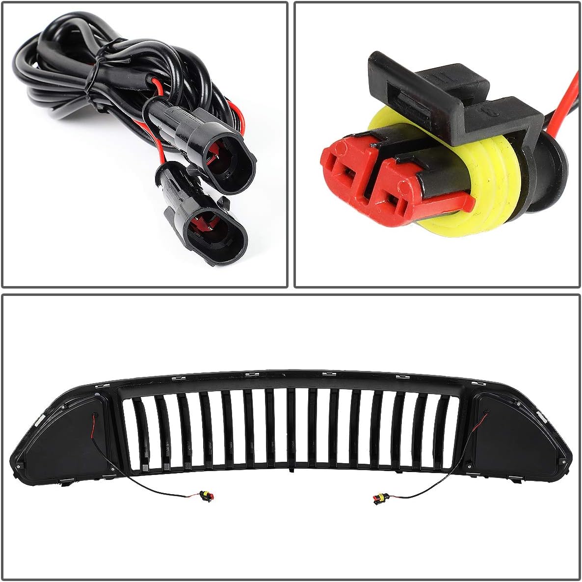 DNA MOTORING GRF-LB-FM15-2 – Rejilla superior triangular LED DRL para parachoques delantero, para parachoques delantero, compatible con Ford Mustang