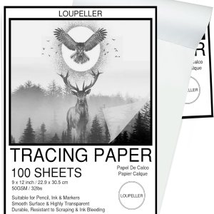 LOUPELLER Papel de calco para dibujar 100 hojas, 9 x 12 pulgadas, 32 libras, bloc de papel de calco altamente transparente, sin arrugas, funciona LOUPELLER Papel de calco para dibujar 100 hojas, 9 x 12 pulgadas, 32 libras, bloc de papel de calco altamente transparente, sin arrugas, funciona