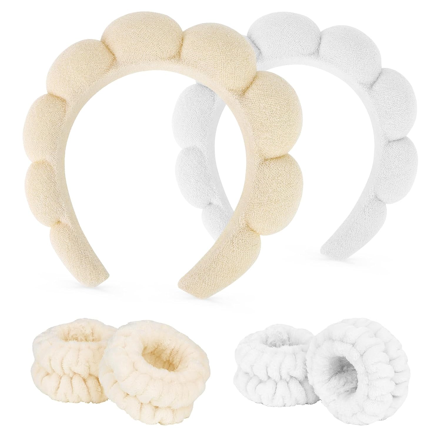 ACO-UINT Juego de 6 diademas de spa y muñequeras, diademas para el cuidado de la piel, diadema de maquillaje, diadema de esponja para lavar la cara,