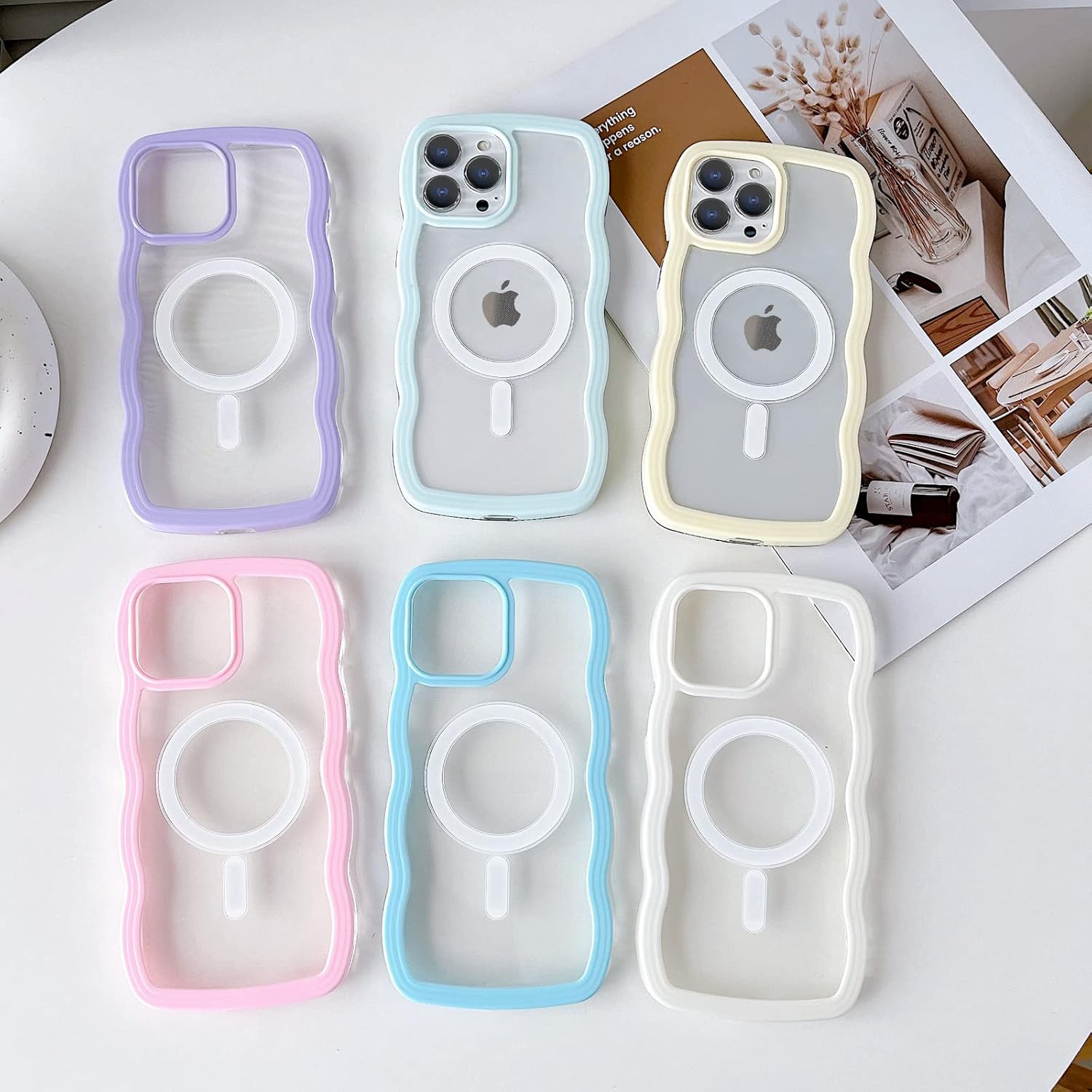 Magsafe – Funda compatible con iPhone 15 Pro Max, funda para teléfono con ondas, bonita ondulación de agua, colores caramelo, marco a prueba de