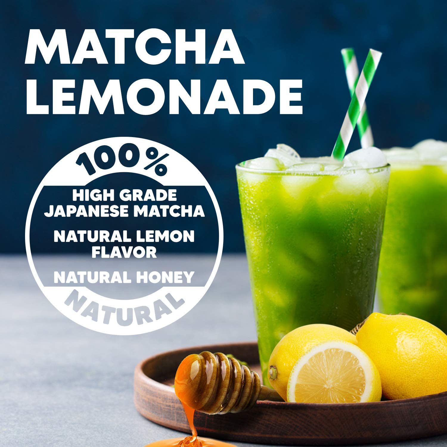 Polvo de té verde de limonada Matcha de 12 onzas, refrescante y totalmente natural, hecho con polvo de matcha japonés ceremonial miel y polvo de