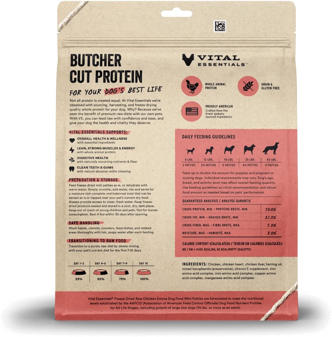 Vital Essentials Alimento crudo liofilizado para perros, mini empanadas de pollo, 14 onzas