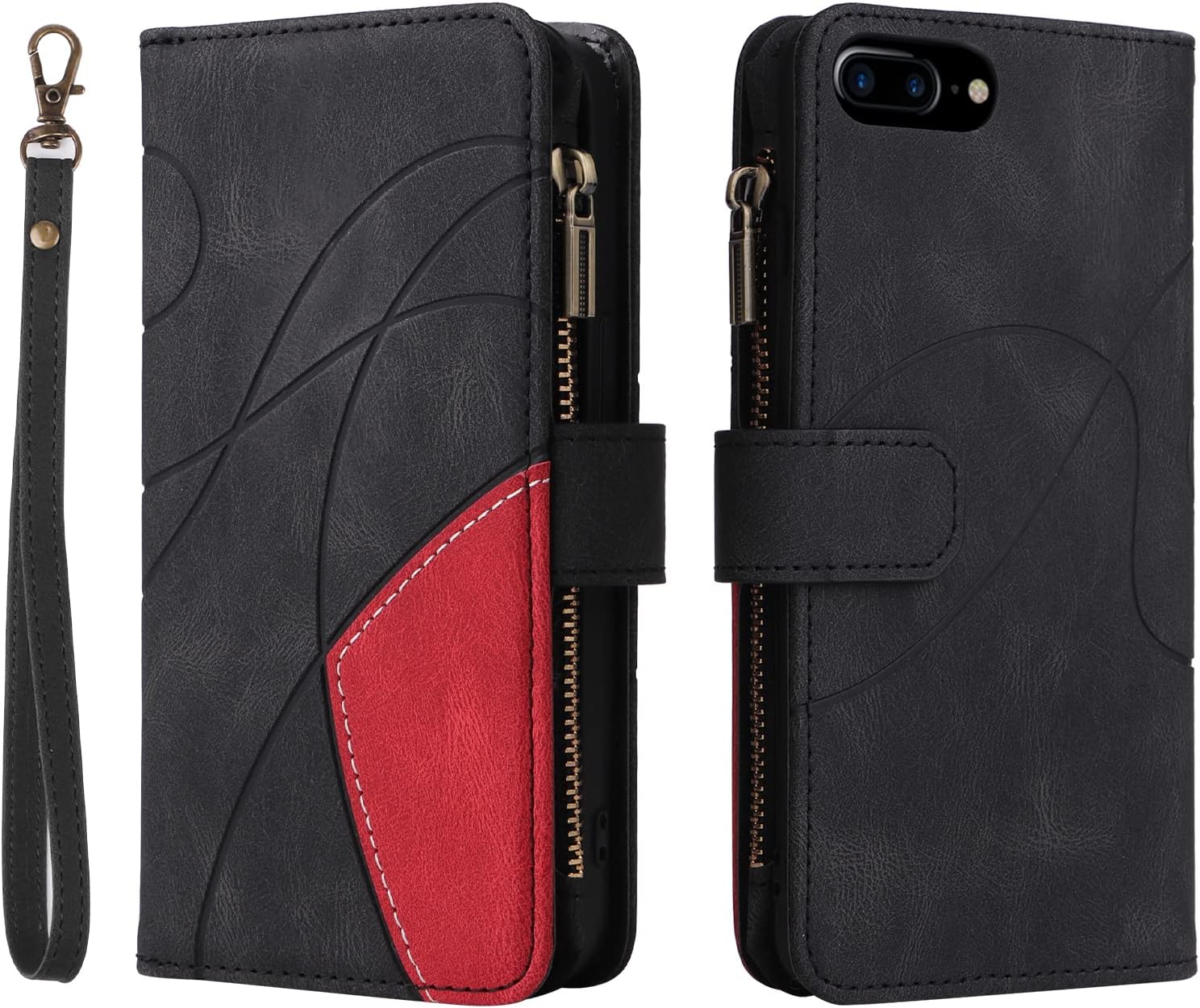 Asuwish Funda de teléfono para iPhone 66s78SE 2020 2022 Funda tipo cartera con protector de pantalla y cremallera abatible para tarjetero, ranura