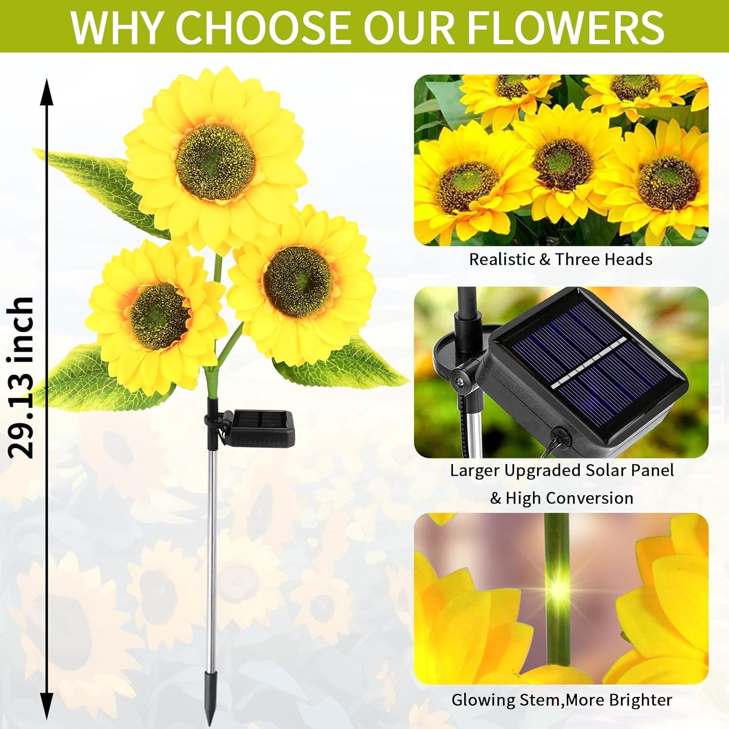 Paquete de 2 luces solares para decoración de jardín al aire libre con 6 luces LED de girasol, luces solares impermeables al aire libre para