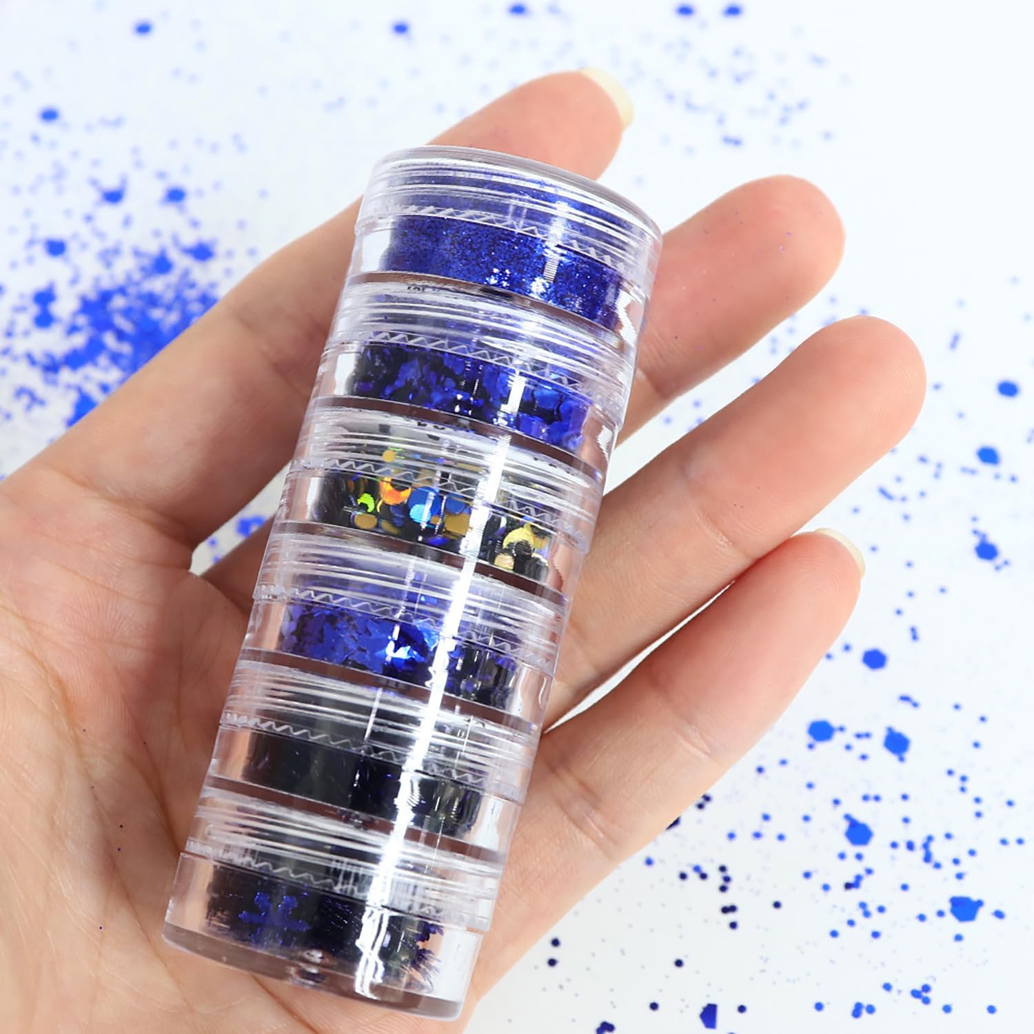 Decoración de uñas de copo de nieve azul de Navidad, copos de purpurina para manicura azul mixta, polvo fino de gitte, suministros de lentejuelas