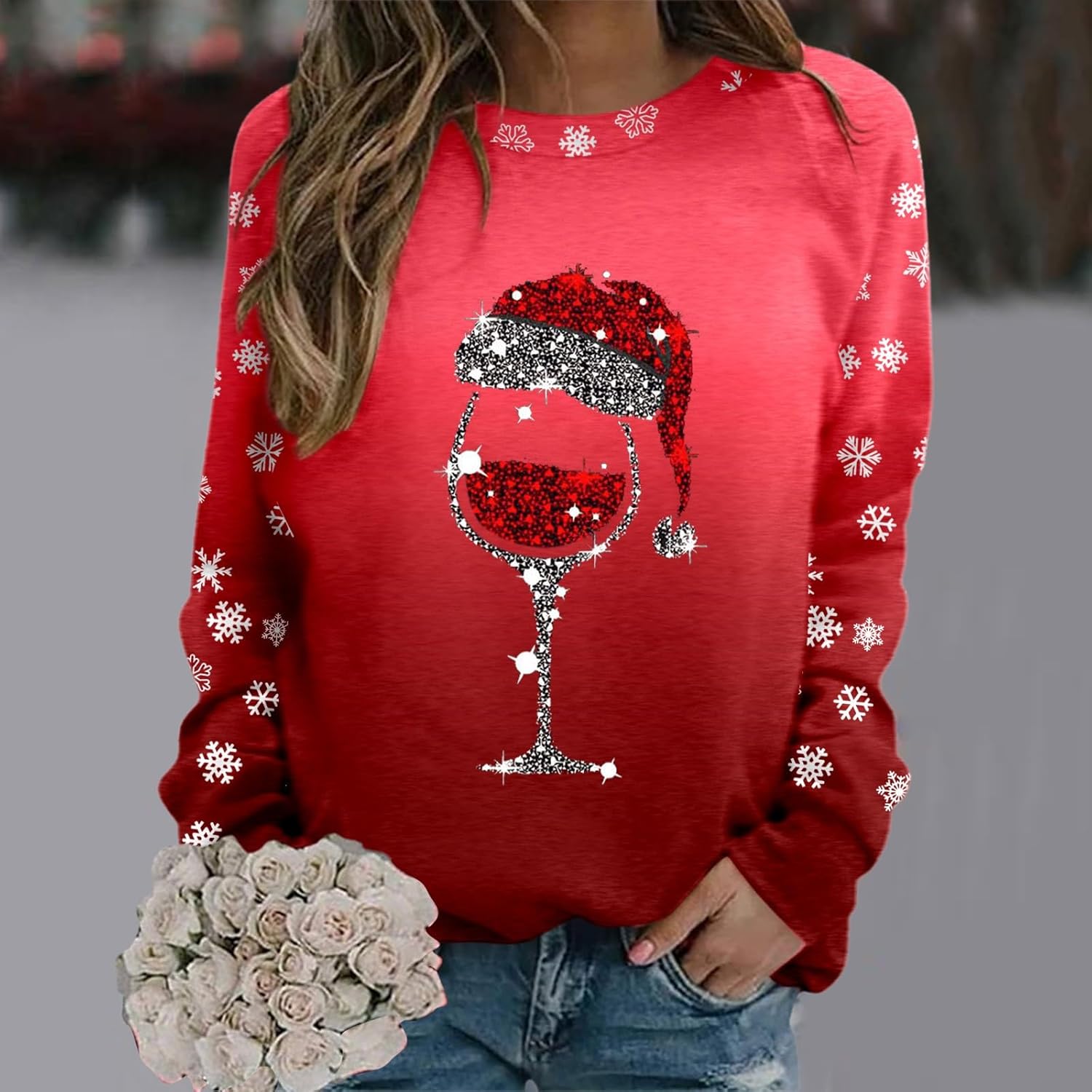 SNKSDGM Sudadera divertida de manga larga con estampado de letras para mujer, cuello redondo, vacaciones, sin botones, camiseta