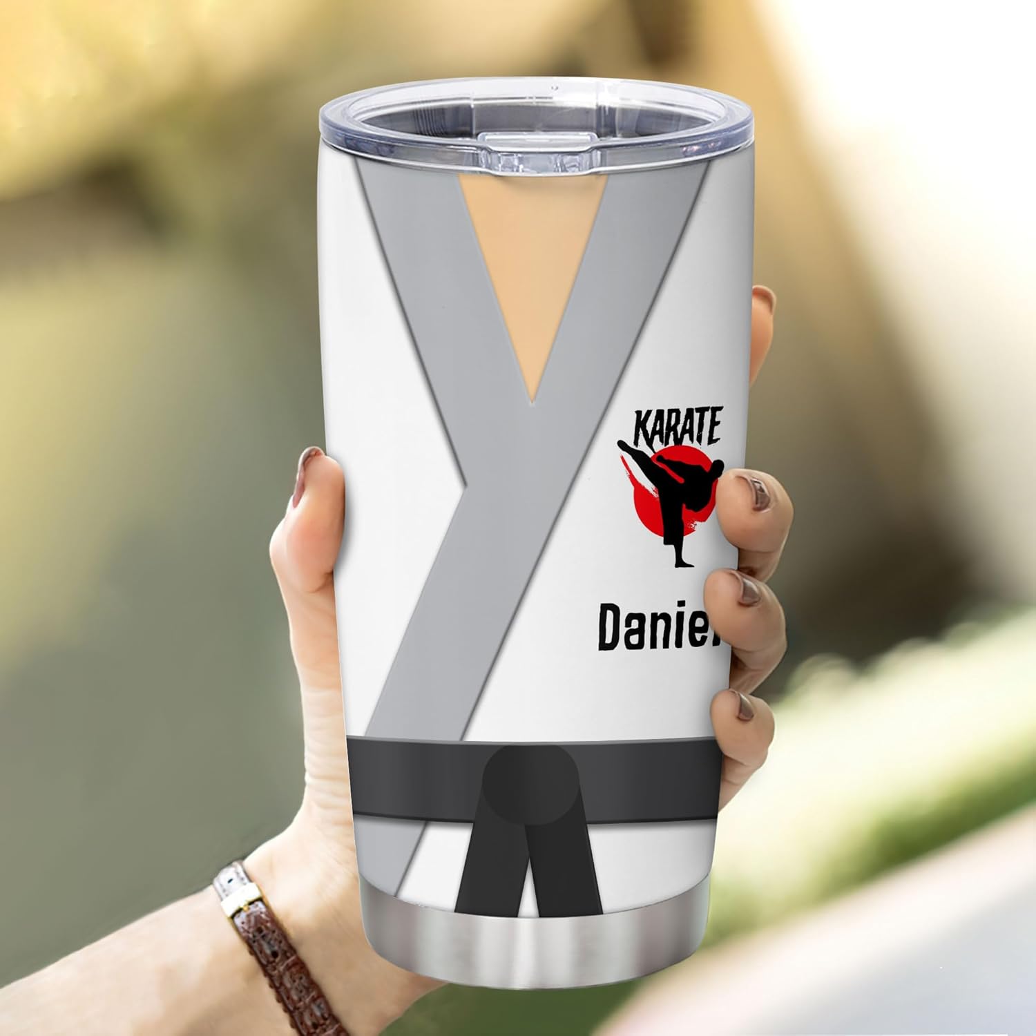 Hyturtle Taza de café personalizada de acero inoxidable para hombre, con texto divertido, información nutricional, con tapa, cinturón negro, artes