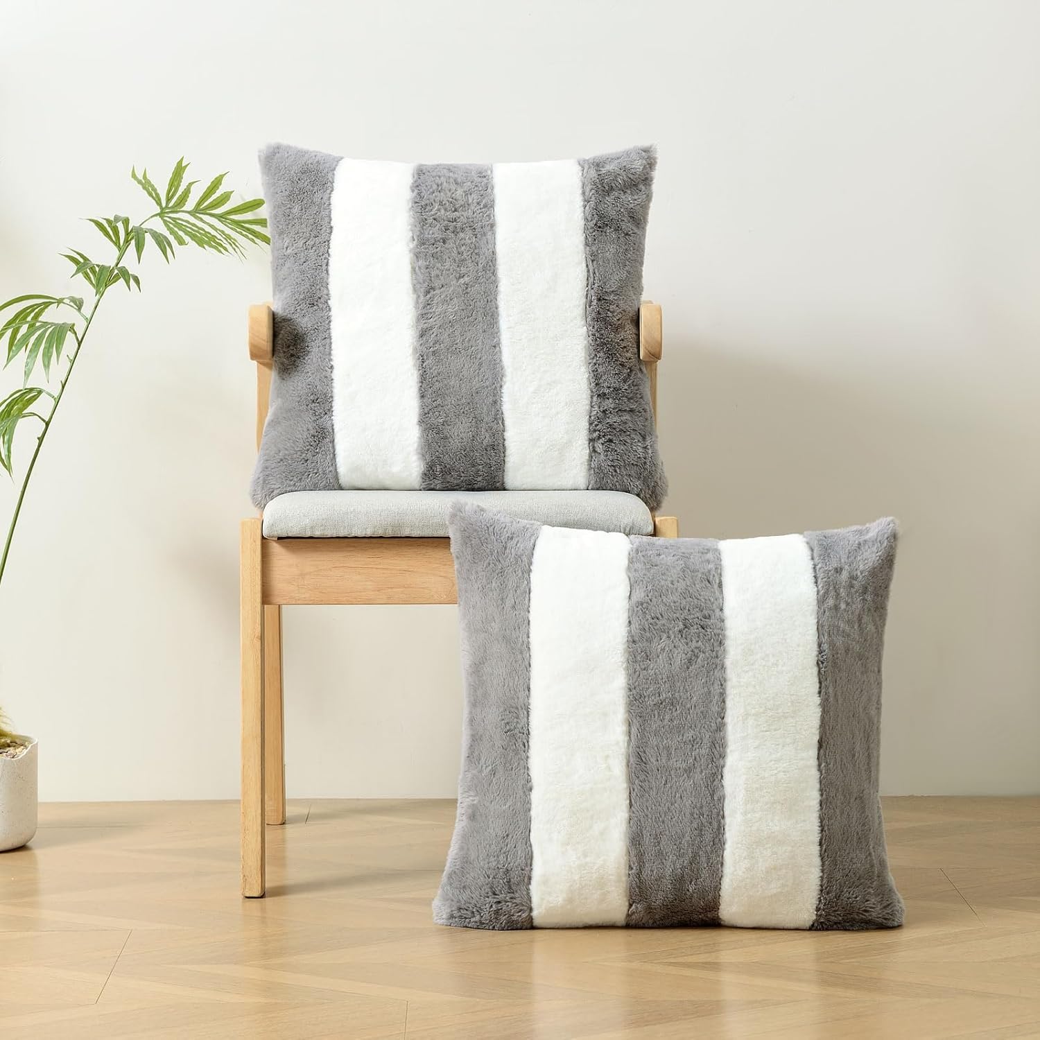 Juego de 2 fundas de almohada de 18 x 18 pulgadas, piel sintética suave de conejoparte trasera de terciopelo, fundas de cojín cuadradas decorativas