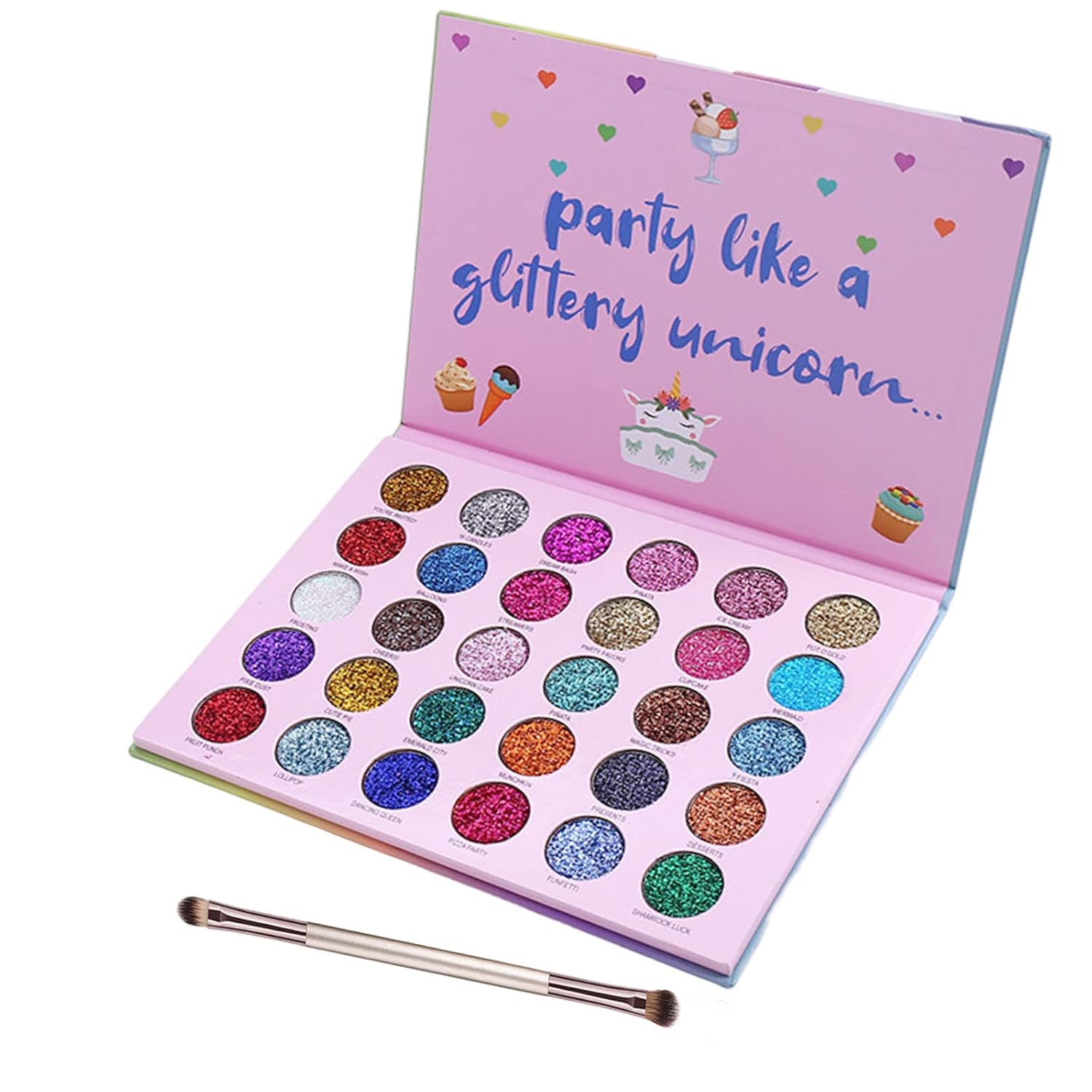 ABELYN Paleta de maquillaje de sombra de ojos con purpurina de 30 colores, paleta de sombra de ojos brillante + 1 pincel de sombra de ojos de larga