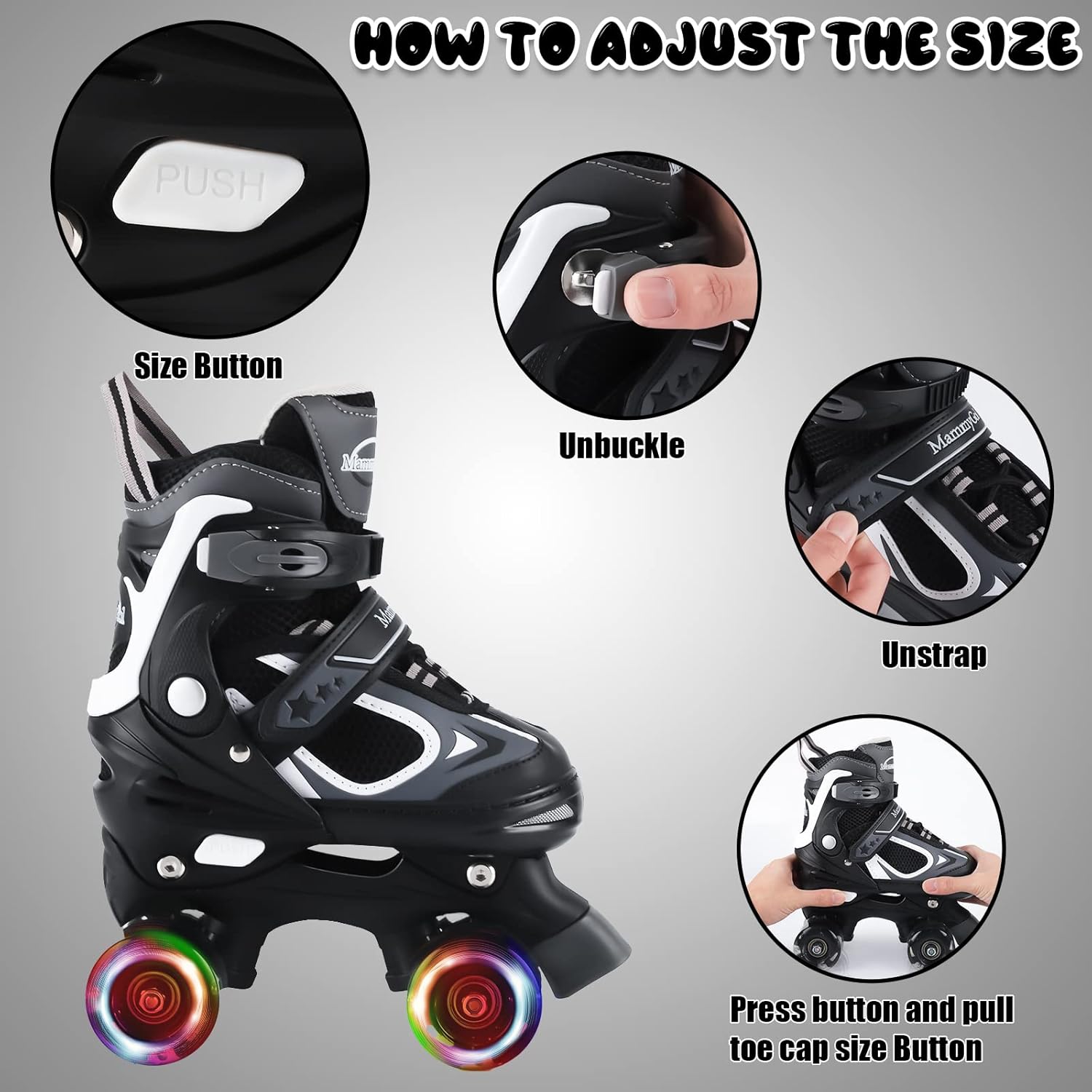 Nattork – Patines de ruedas para niños y niñas, 4 tamaños, patines ajustables con ruedas iluminadas, divertidos patines para niños pequeños,